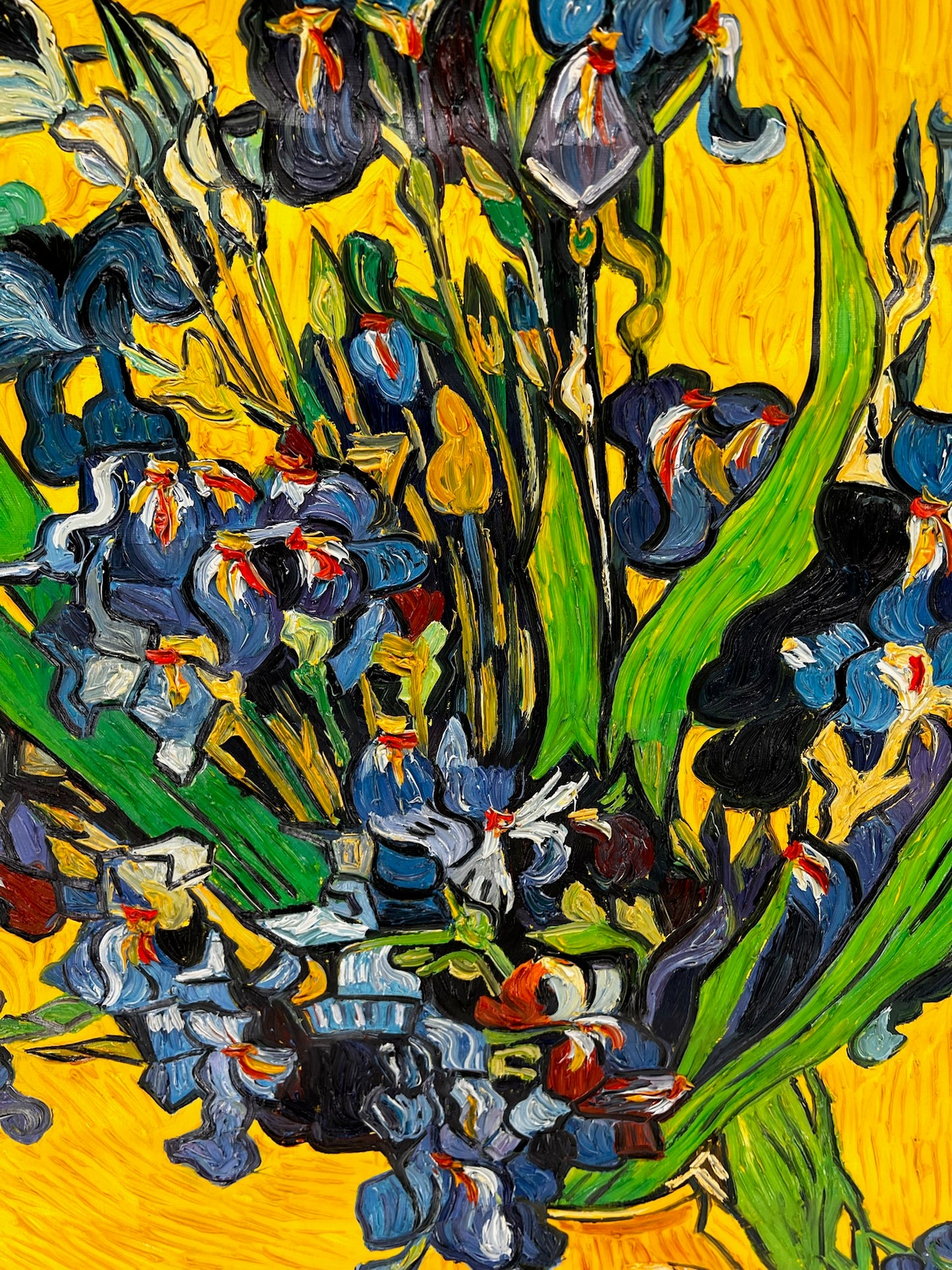 Vincent van Gogh – Vase avec des iris – Peinture à l'huile post-impressionniste peinte à la main sur toile (92 × 73,5 cm)