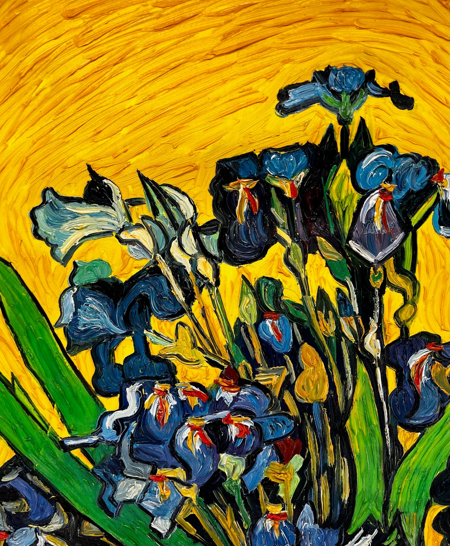 Vincent van Gogh – Vase avec des iris – Peinture à l'huile post-impressionniste peinte à la main sur toile (92 × 73,5 cm)