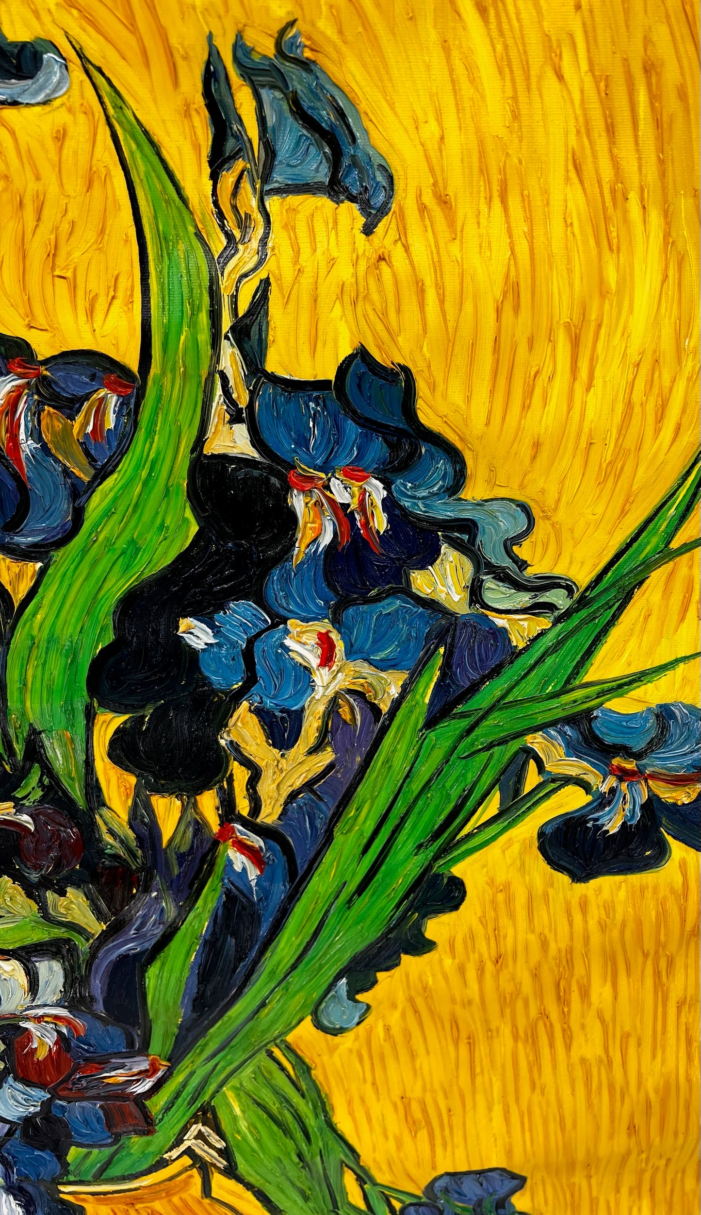Vincent van Gogh – Vase avec des iris – Peinture à l'huile post-impressionniste peinte à la main sur toile (92 × 73,5 cm)