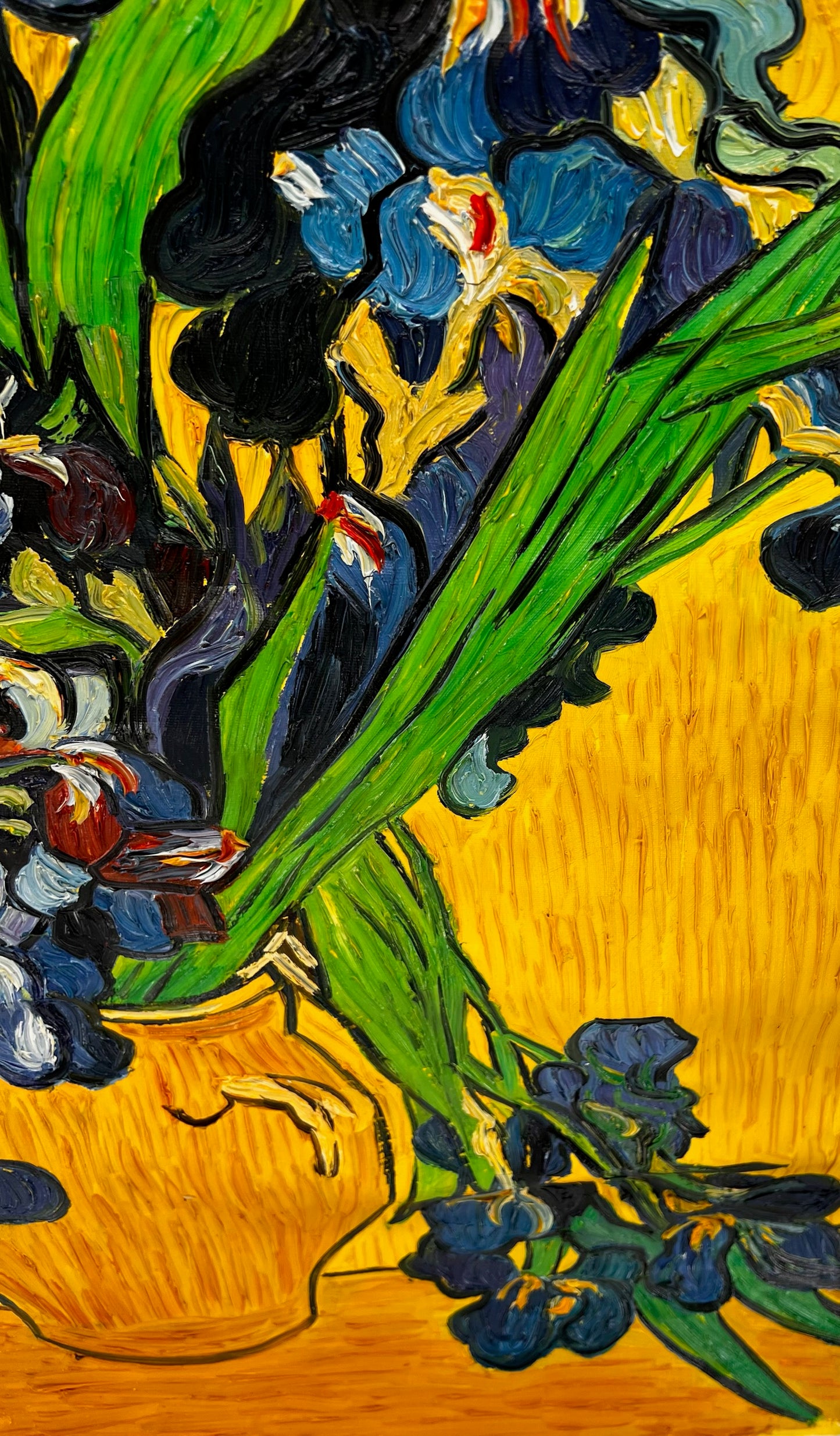 Vincent van Gogh – Vase avec des iris – Peinture à l'huile post-impressionniste peinte à la main sur toile (92 × 73,5 cm)