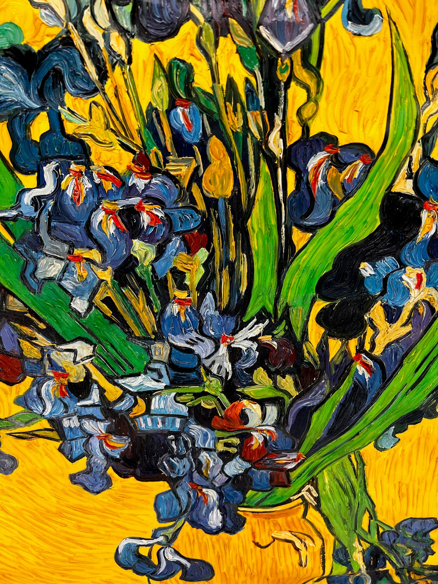 Vincent van Gogh – Vase avec des iris – Peinture à l'huile post-impressionniste peinte à la main sur toile (92 × 73,5 cm)