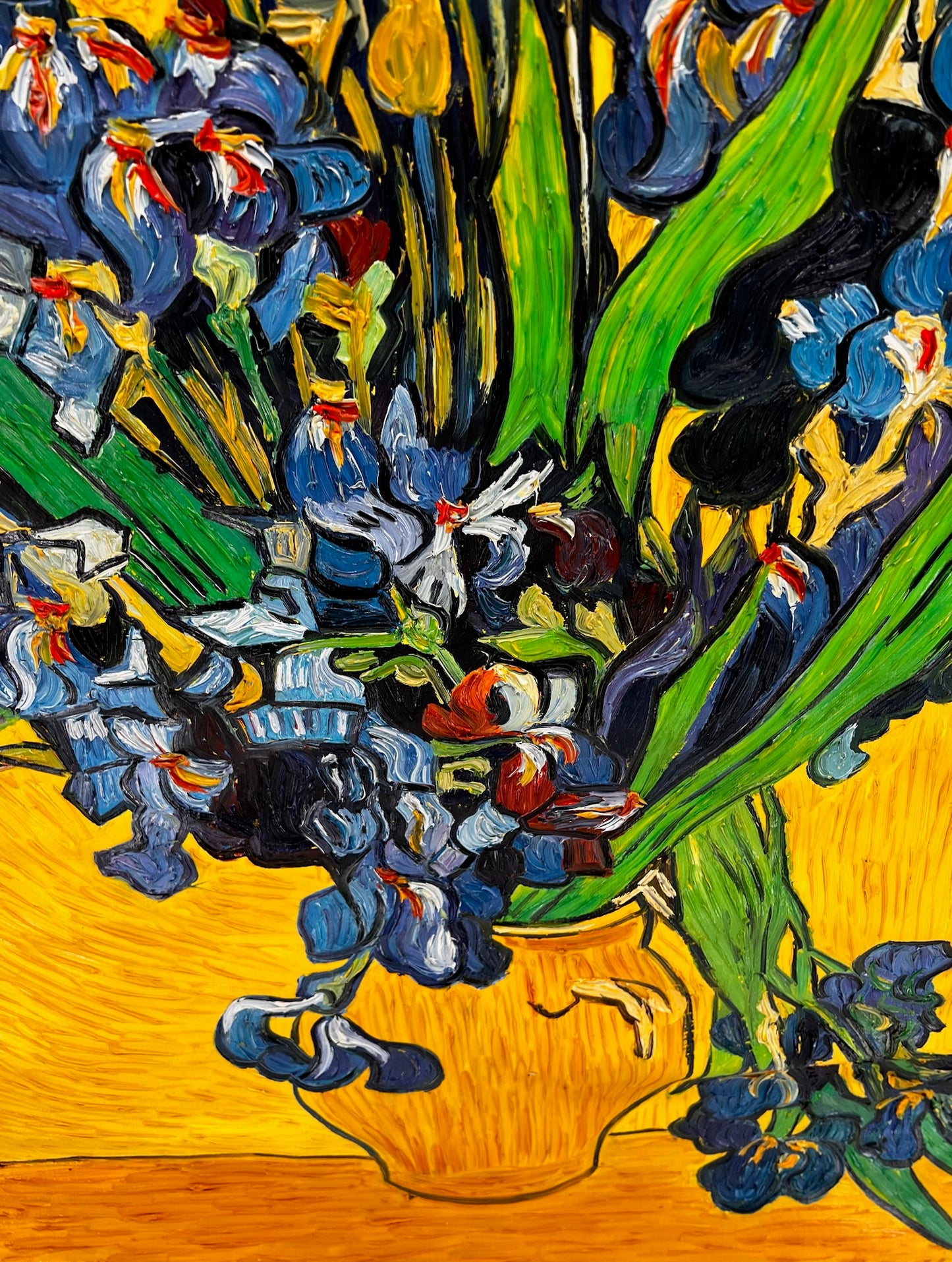 Vincent van Gogh – Vase avec des iris – Peinture à l'huile post-impressionniste peinte à la main sur toile (92 × 73,5 cm)