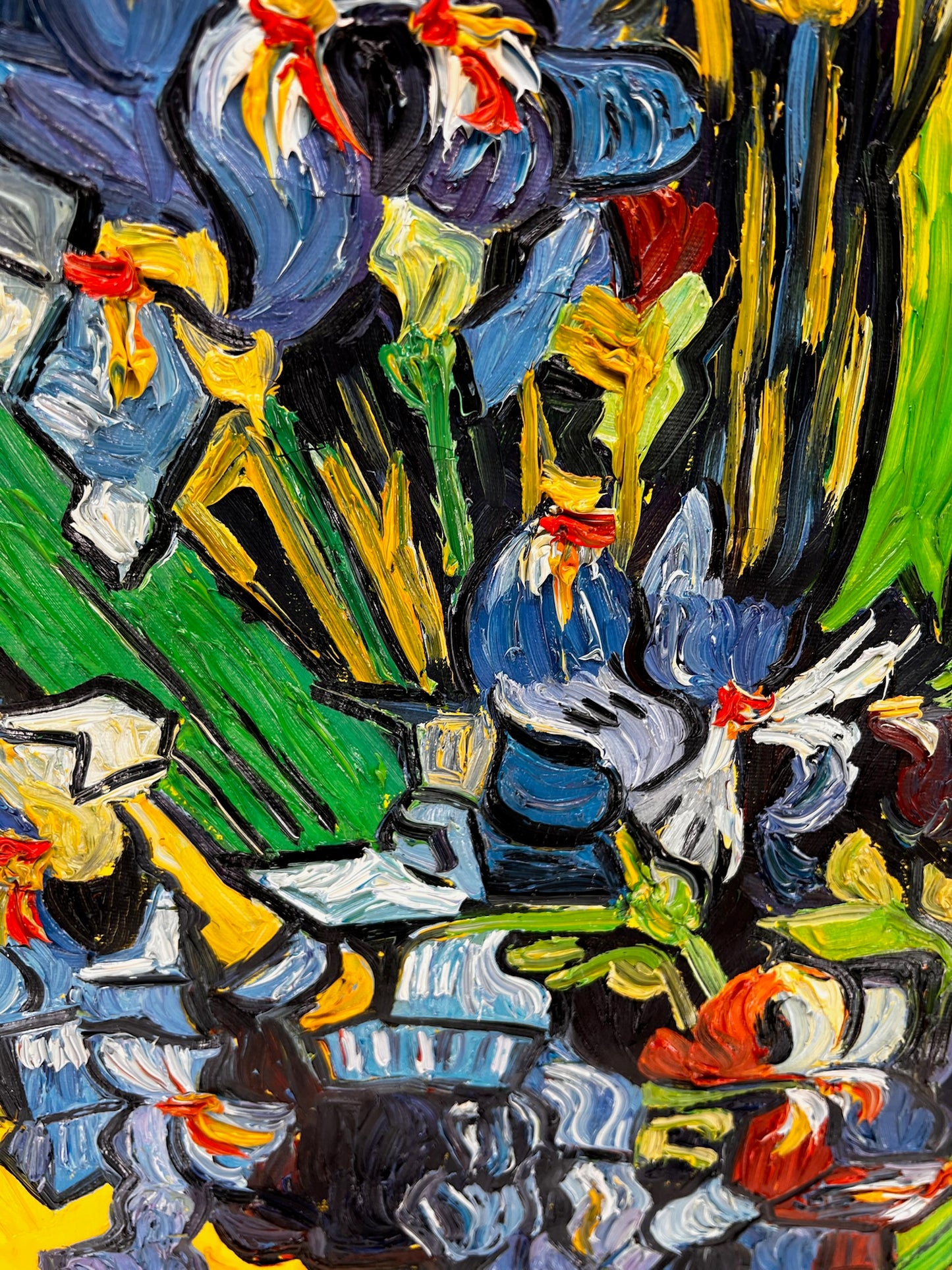 Vincent van Gogh – Vase avec des iris – Peinture à l'huile post-impressionniste peinte à la main sur toile (92 × 73,5 cm)