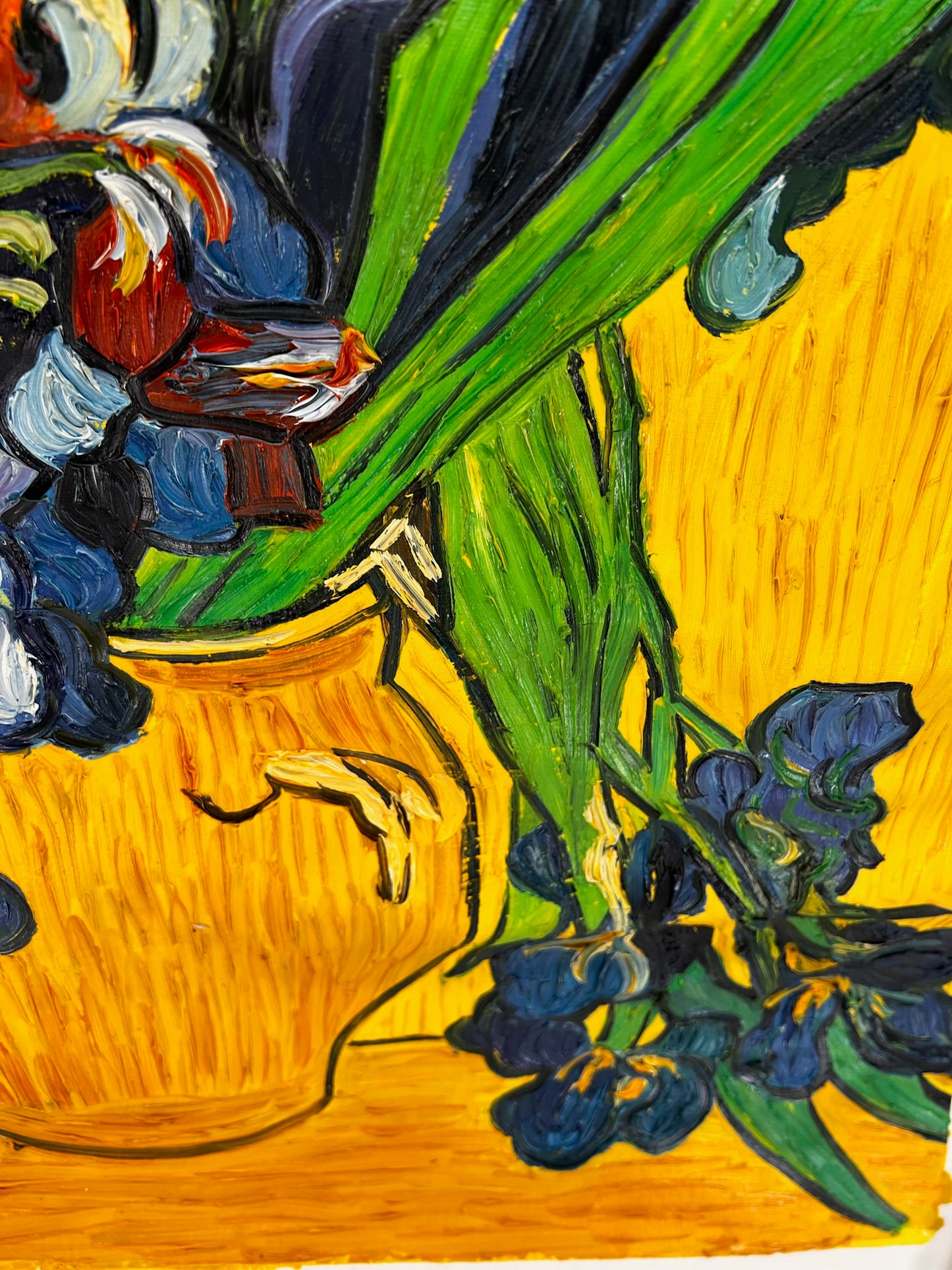 Vincent van Gogh – Vase avec des iris – Peinture à l'huile post-impressionniste peinte à la main sur toile (92 × 73,5 cm)