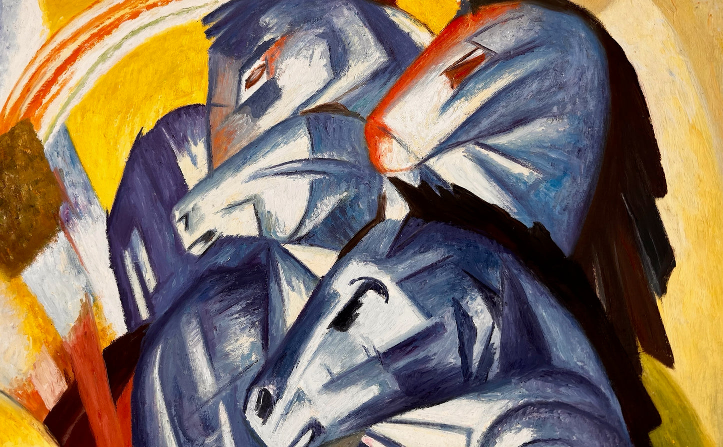 La Tour des Chevaux Bleus – Peinture à l'huile expressionniste peinte à la main sur toile (60 × 80 cm)
