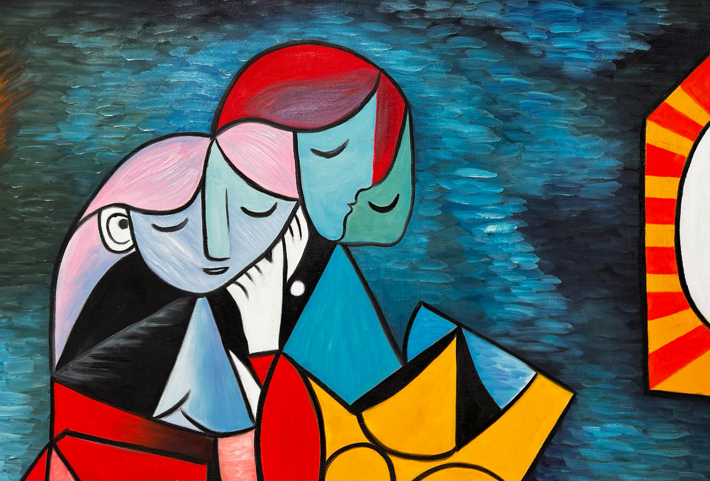 La Lecture – Peinture à l'huile cubiste peinte à la main sur toile (64 × 80 cm)