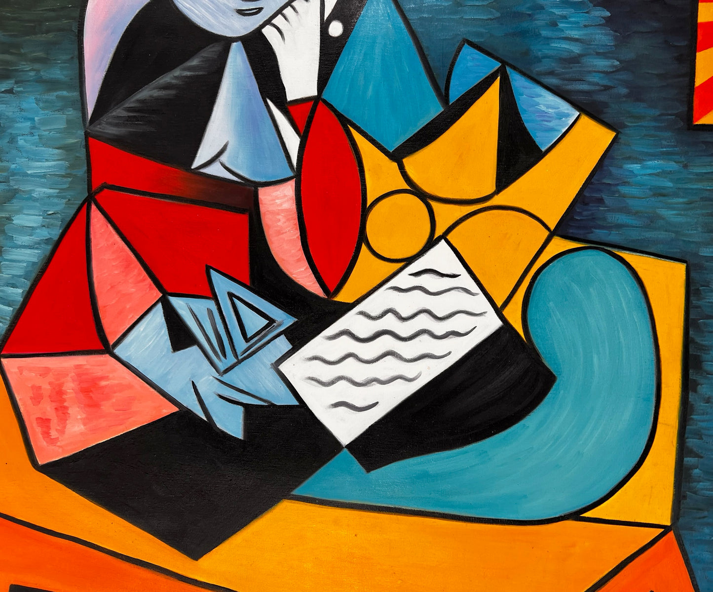 La Lecture – Peinture à l'huile cubiste peinte à la main sur toile (64 × 80 cm)