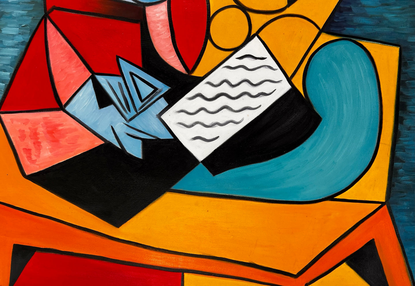 La Lecture – Peinture à l'huile cubiste peinte à la main sur toile (64 × 80 cm)