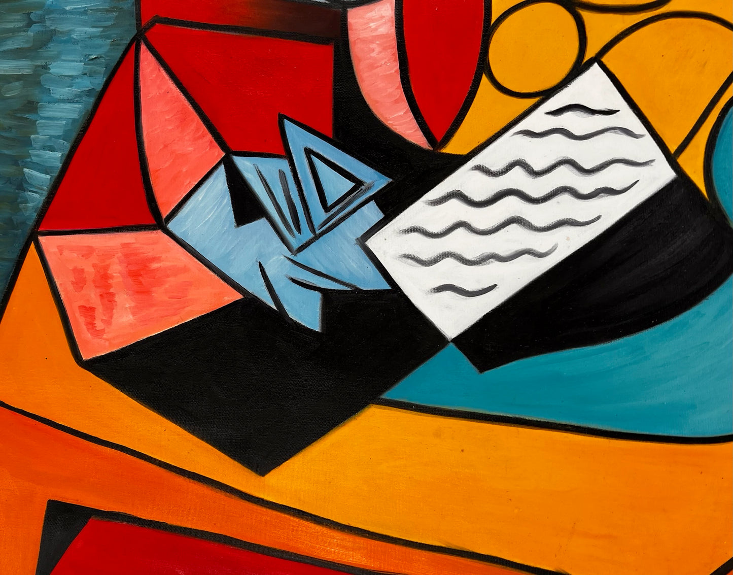 La Lecture – Peinture à l'huile cubiste peinte à la main sur toile (64 × 80 cm)