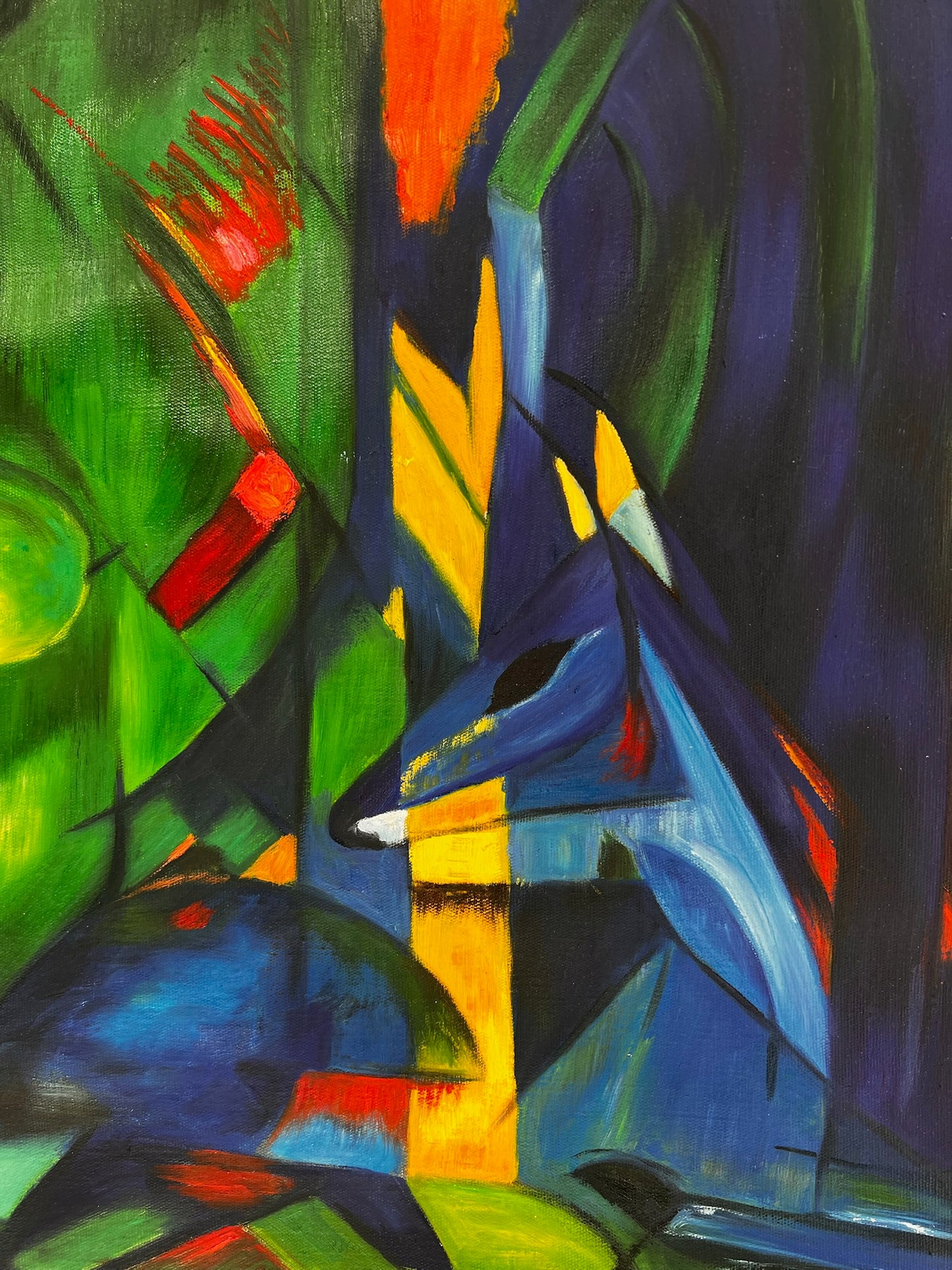 Rehe im Walde II (d'après Franz Marc) – Huile sur toile expressionniste peinte à la main (livrée enroulée)