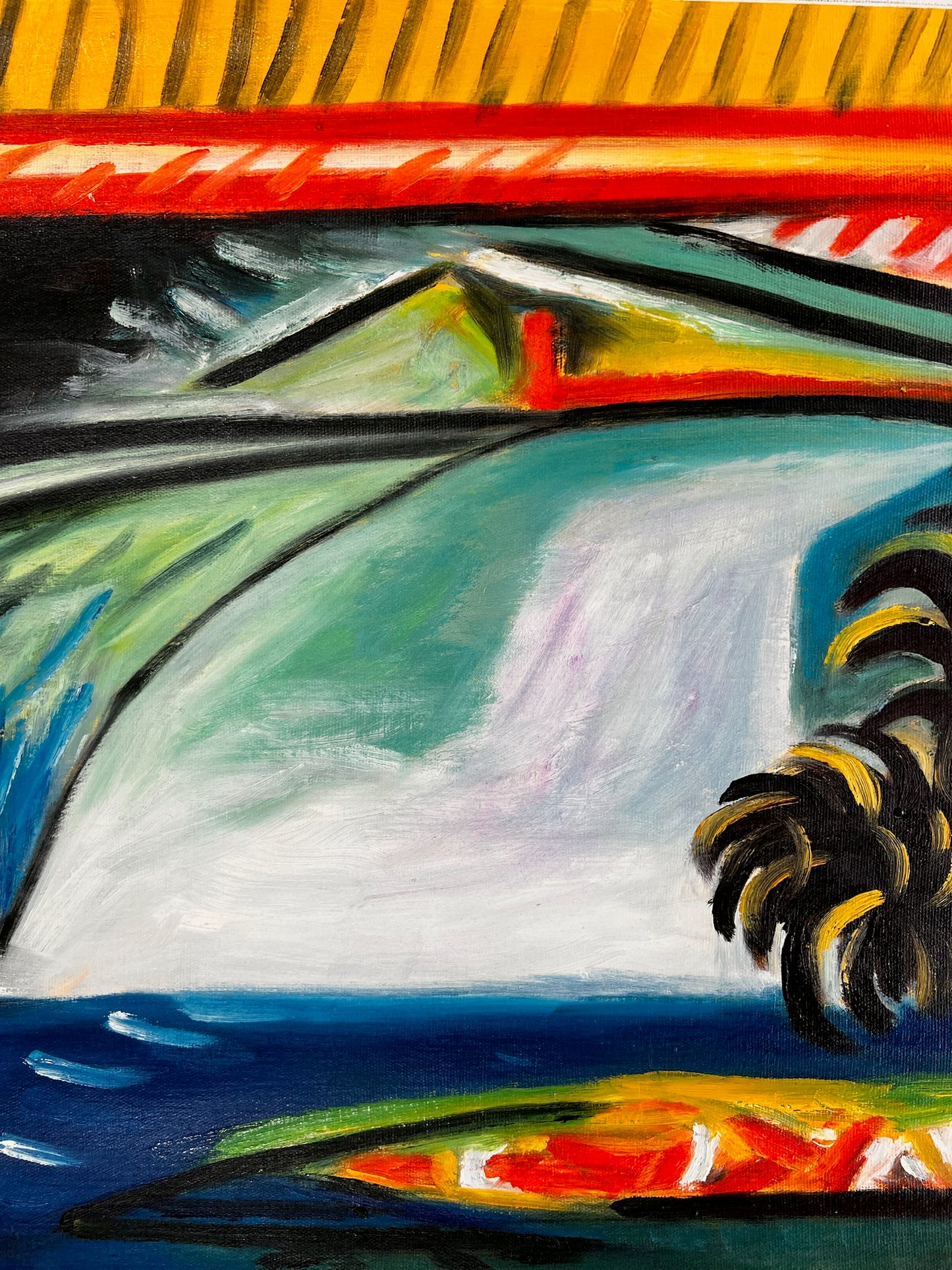 Côte d’Azur – Peinture à l'huile cubiste peinte à la main sur toile (60 × 80 cm)