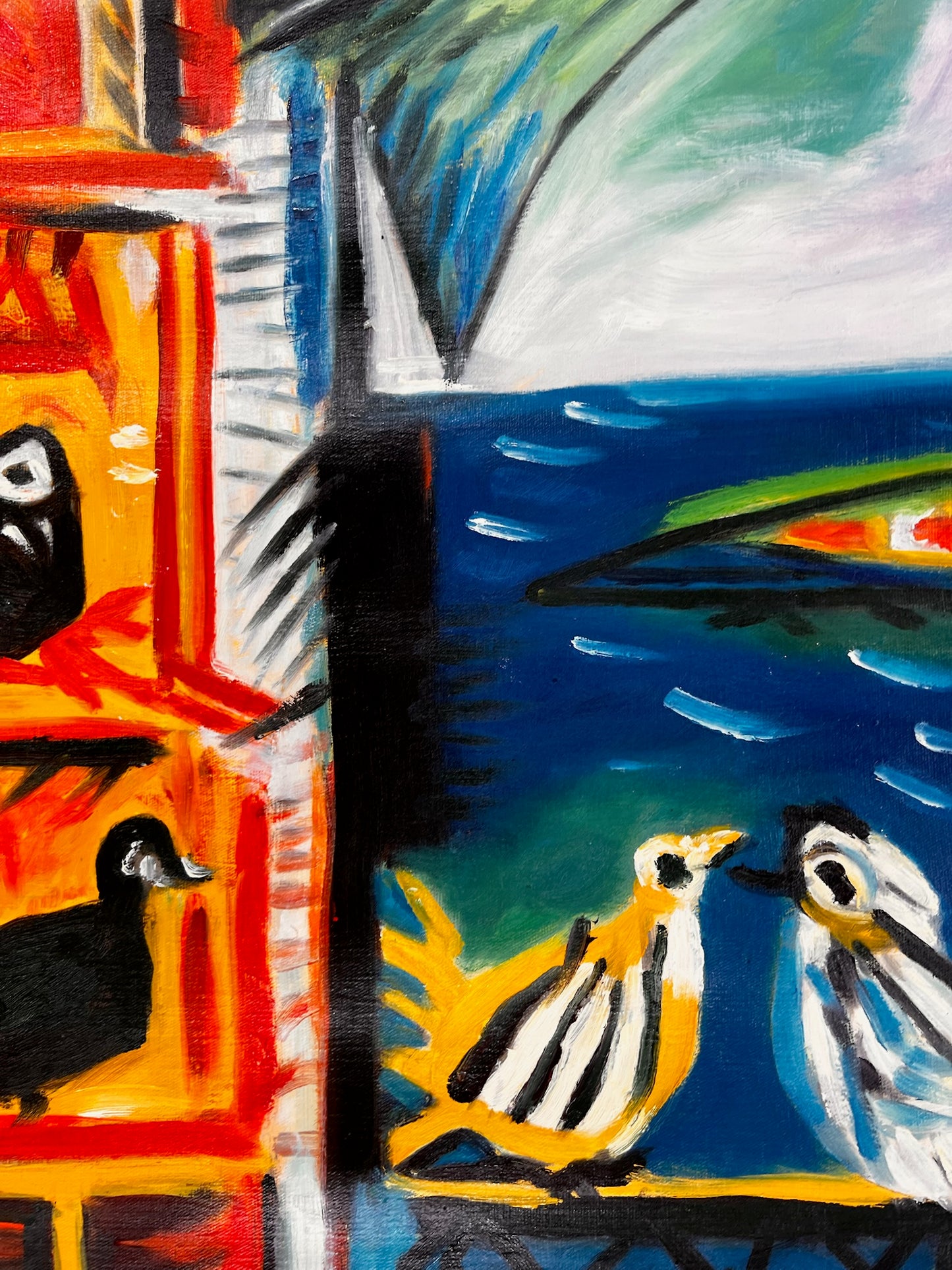Côte d’Azur – Peinture à l'huile cubiste peinte à la main sur toile (60 × 80 cm)