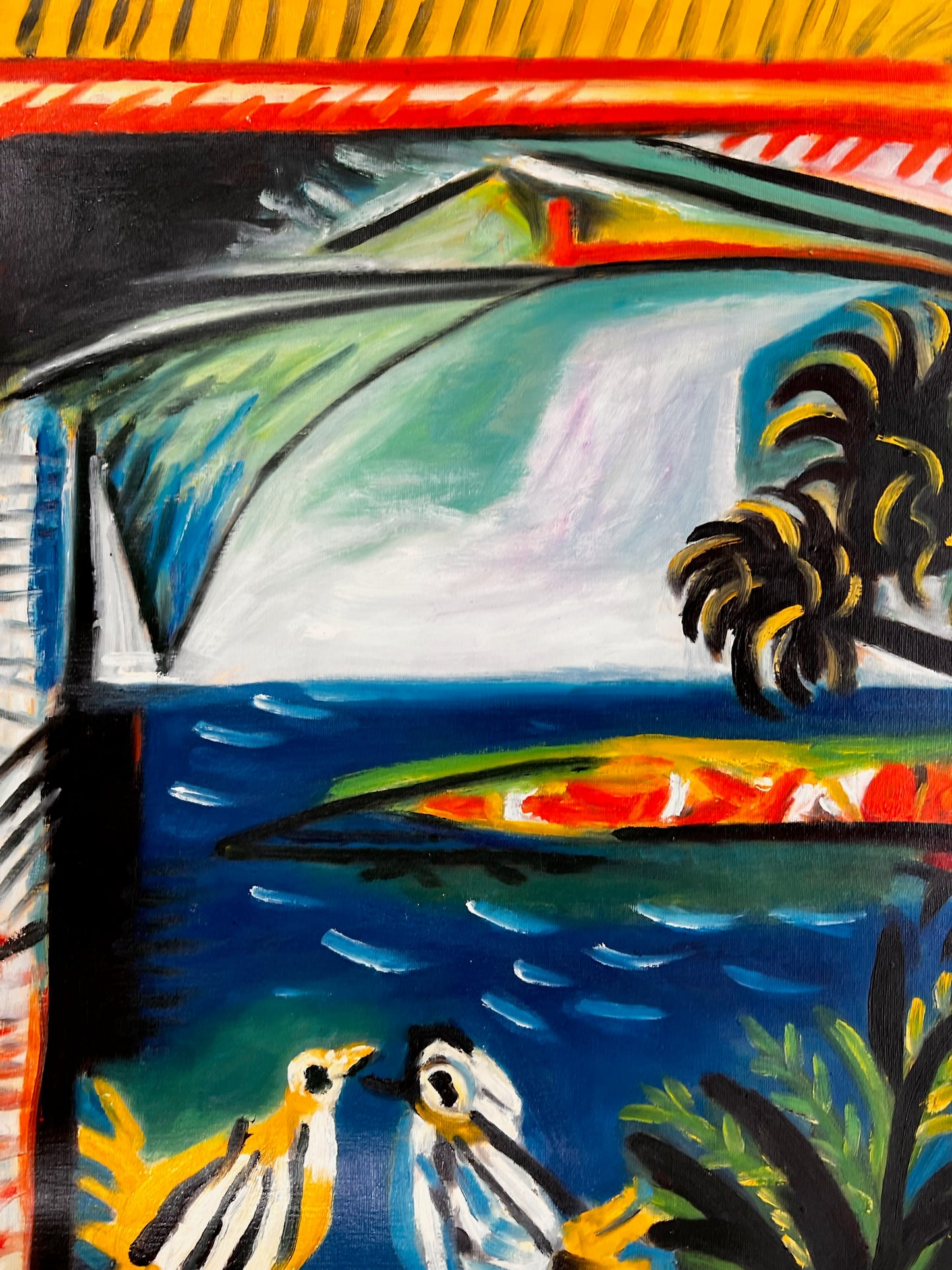 Côte d’Azur – Peinture à l'huile cubiste peinte à la main sur toile (60 × 80 cm)