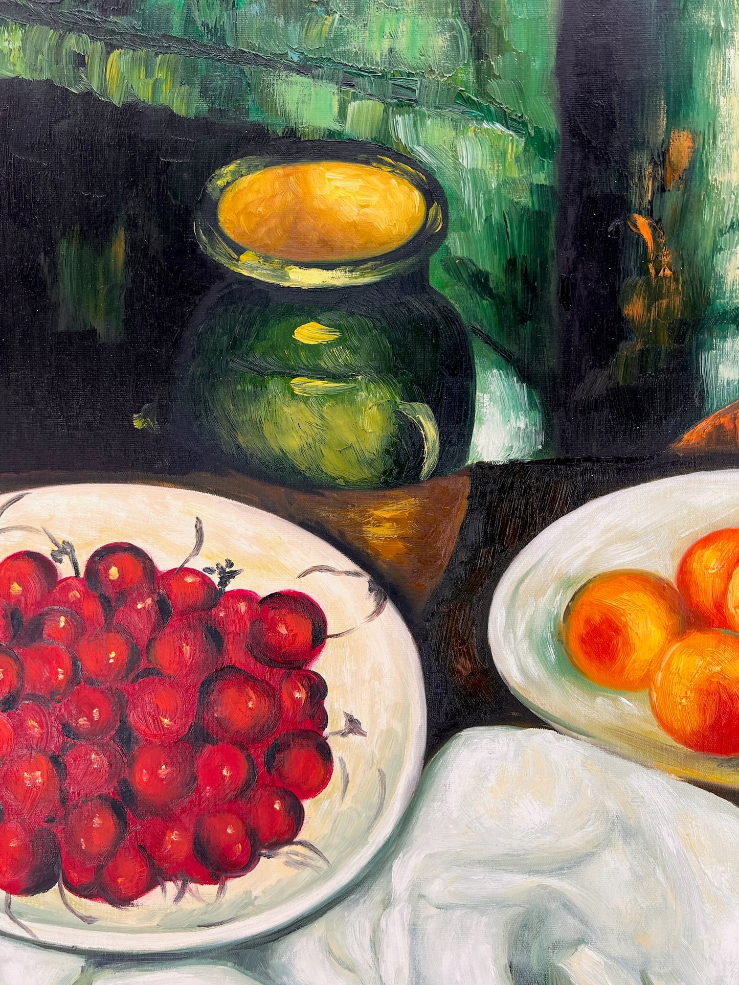 Cézanne – Baies et fruits – huile sur toile peinte à la main (164 × 80 cm) – encadrée sur toile