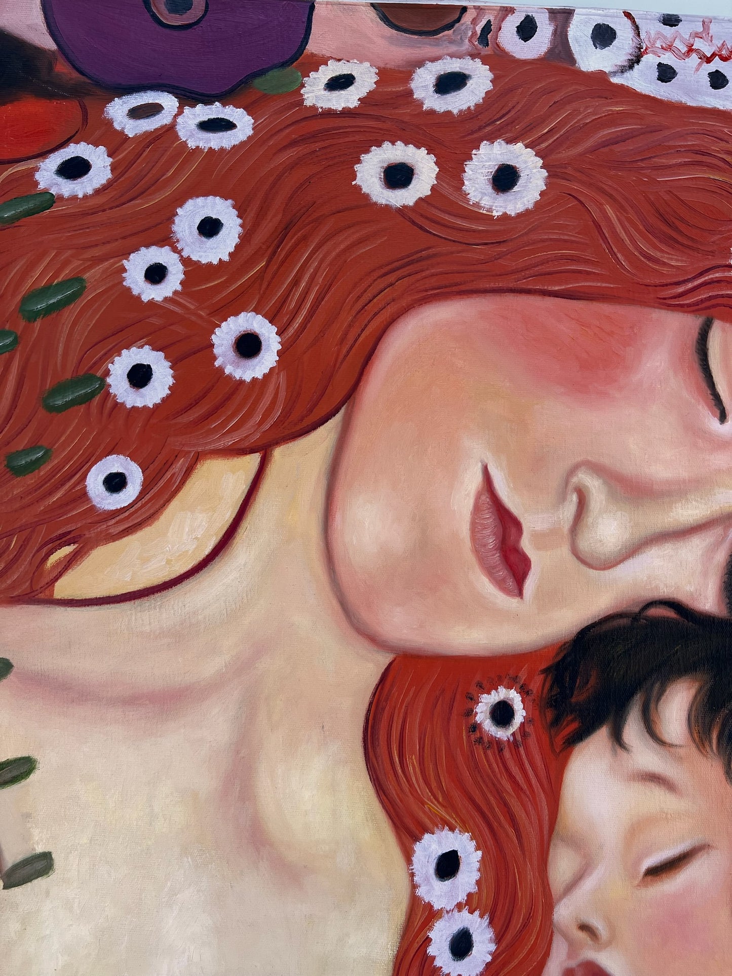 Mutter und Kind – Peinture à l'huile symboliste peinte à la main sur toile (60 × 80 cm)