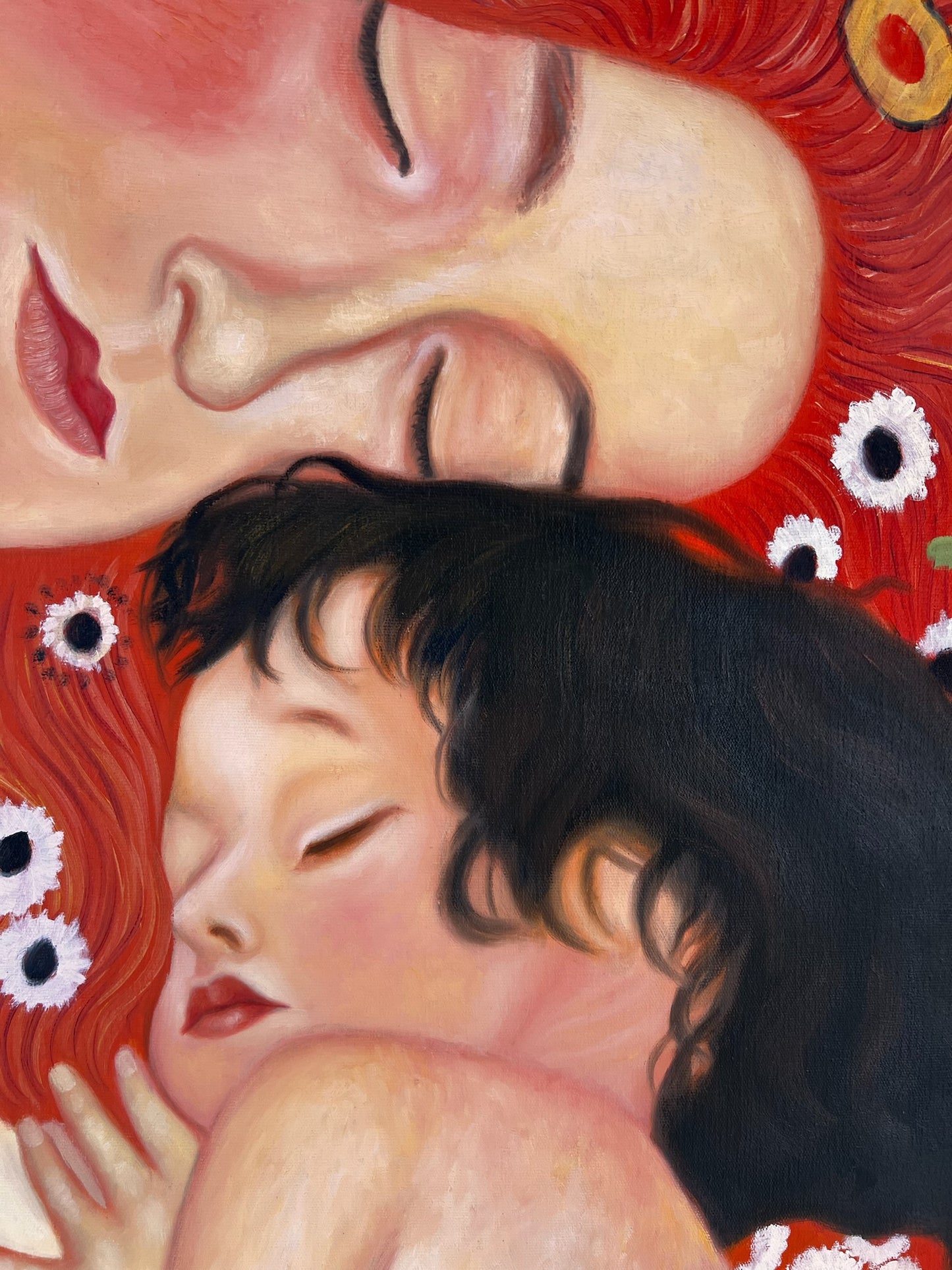 Mutter und Kind – Peinture à l'huile symboliste peinte à la main sur toile (60 × 80 cm)