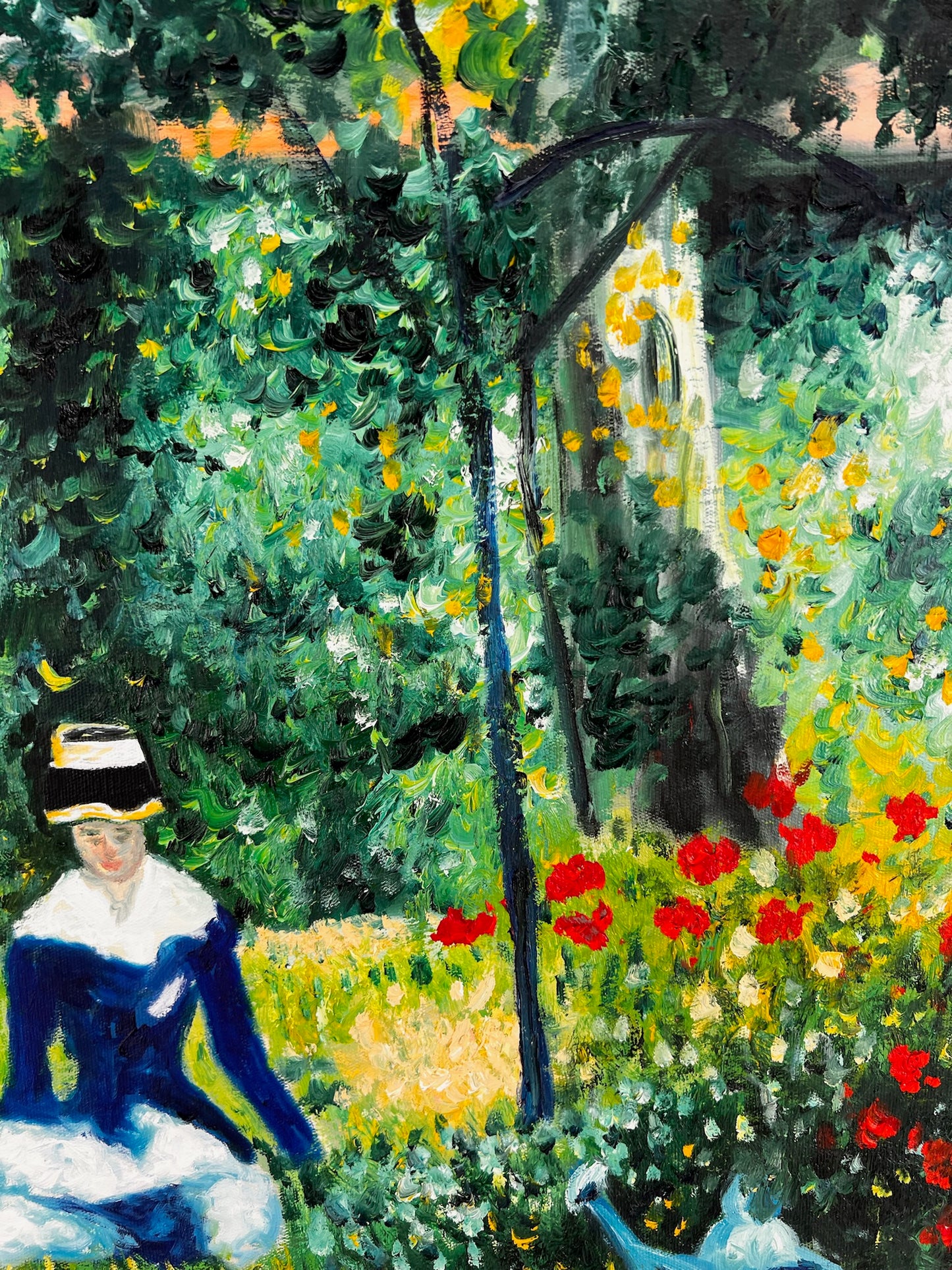 Femme dans le Jardin (après Édouard Manet) – Huile Impressionniste Peinte à la Main sur Toile (60 × 80 cm)