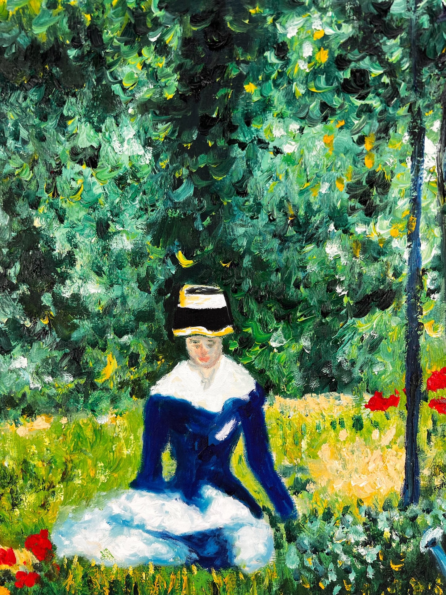 Femme dans le Jardin (après Édouard Manet) – Huile Impressionniste Peinte à la Main sur Toile (60 × 80 cm)