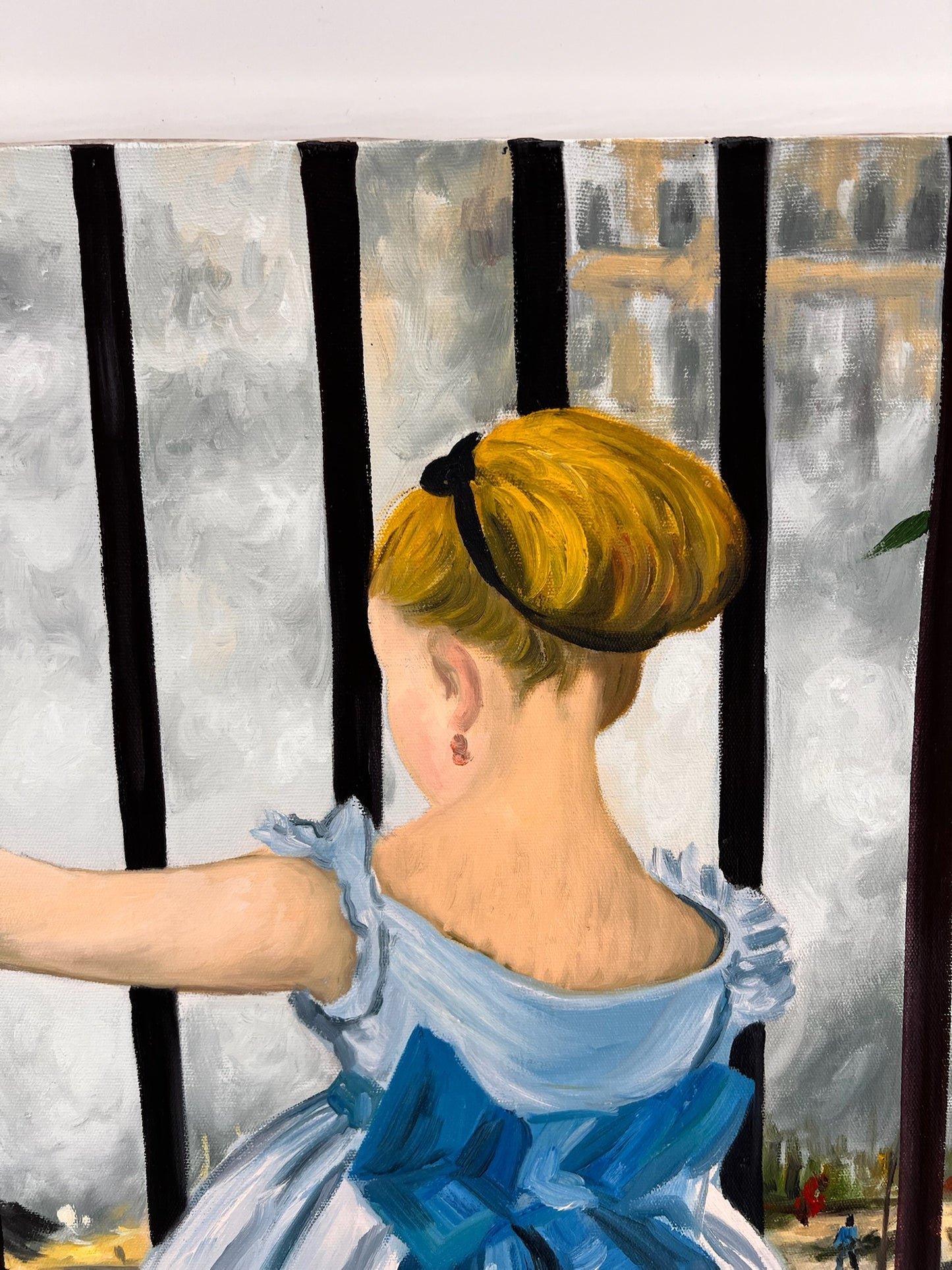Le Chemin de fer (Manet) – Peinture à l'huile impressionniste sur toile peinte à la main (64 × 80 cm)