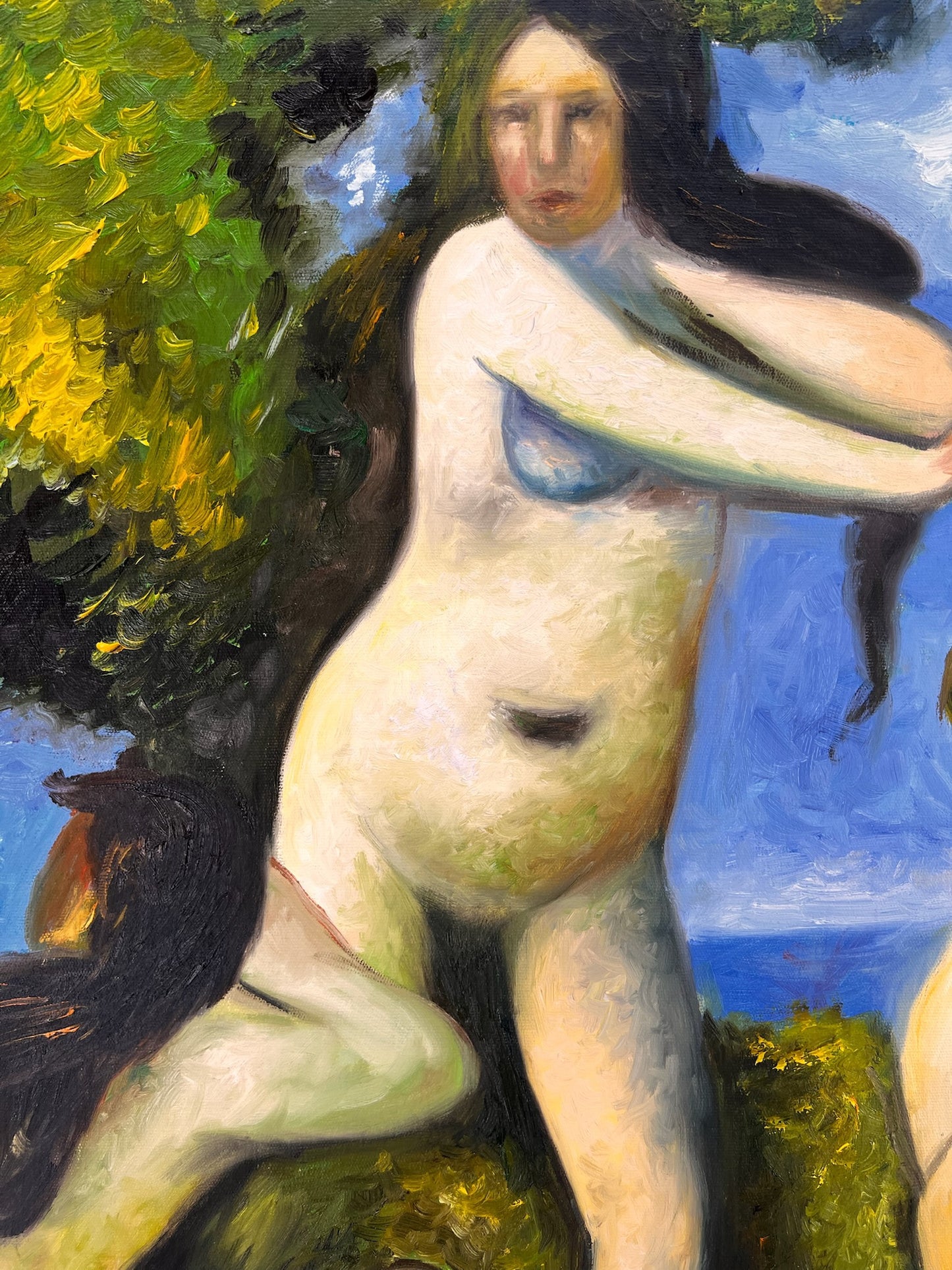 Baigneuses (d'après Paul Cézanne) – Huile sur toile post-impressionniste peinte à la main (64 × 80 cm)