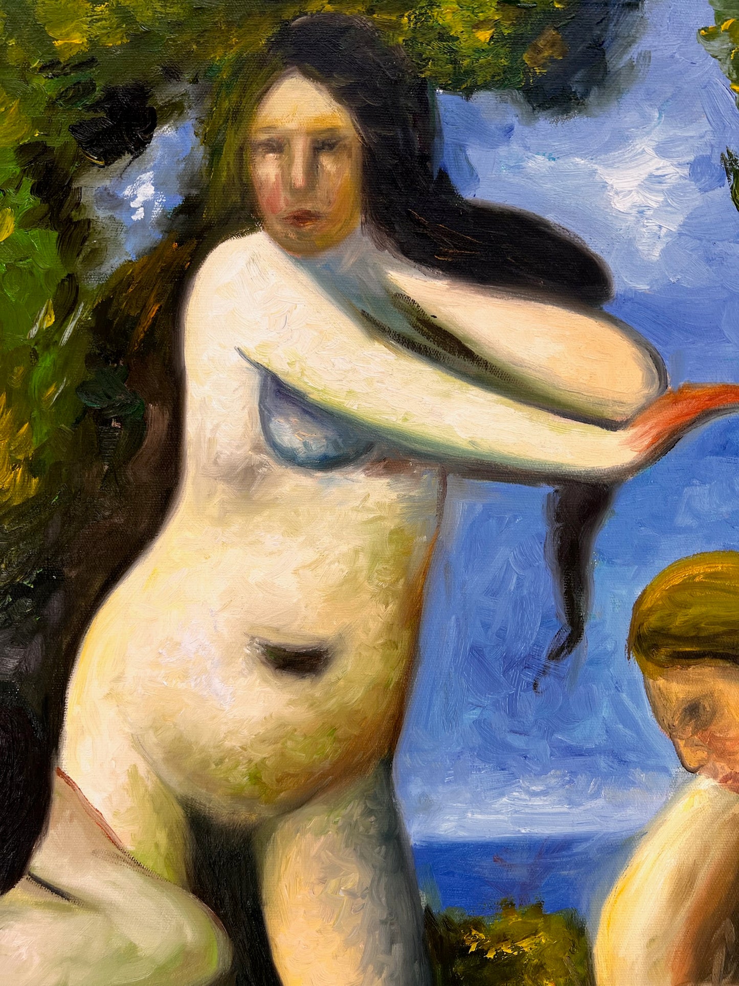 Baigneuses (d'après Paul Cézanne) – Huile sur toile post-impressionniste peinte à la main (64 × 80 cm)