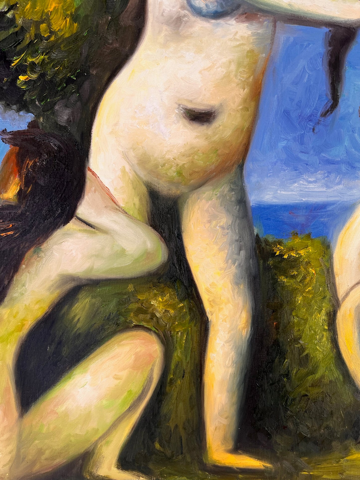 Baigneuses (d'après Paul Cézanne) – Huile sur toile post-impressionniste peinte à la main (64 × 80 cm)