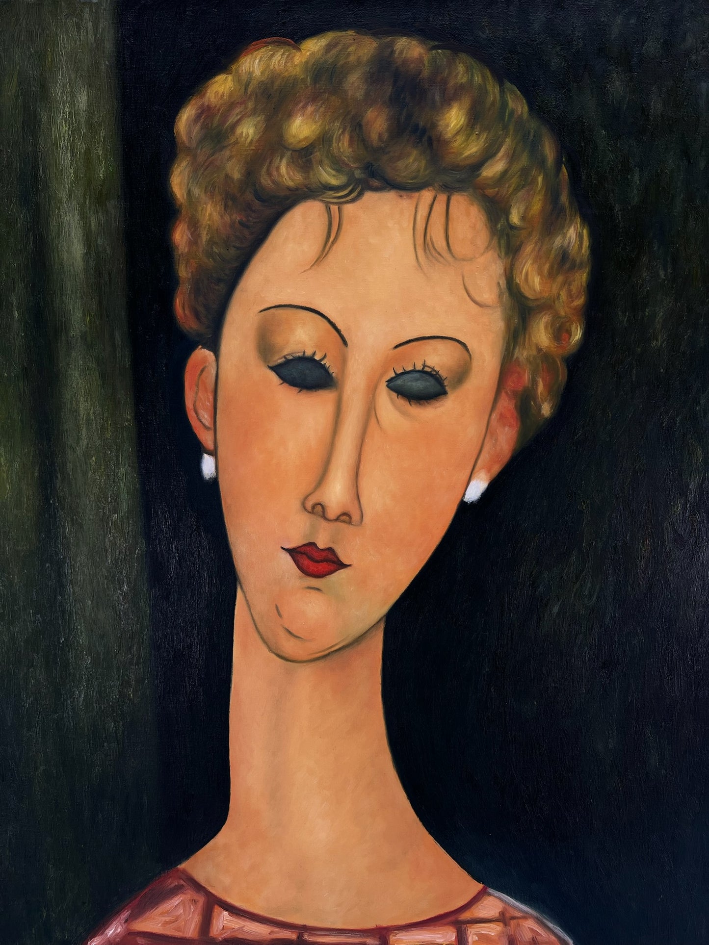 Femme avec des boucles d'oreilles – Huile sur toile peinte à la main (60 × 80 cm)