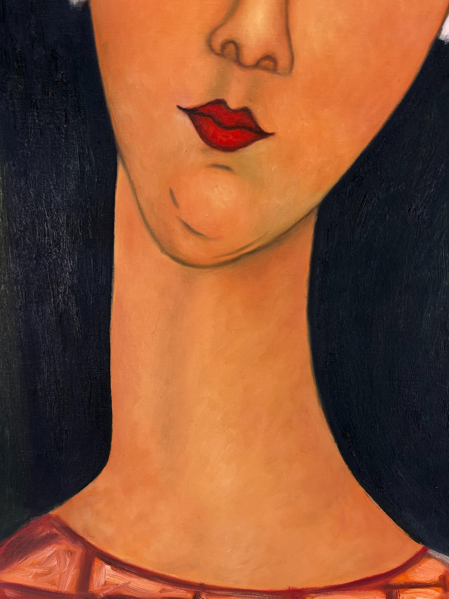 Femme avec des boucles d'oreilles – Huile sur toile peinte à la main (60 × 80 cm)