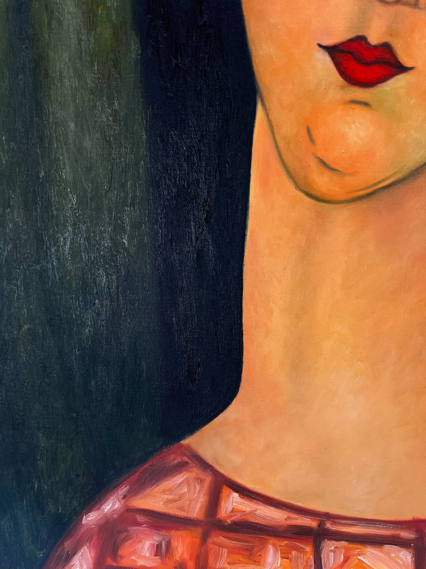 Femme avec des boucles d'oreilles – Huile sur toile peinte à la main (60 × 80 cm)