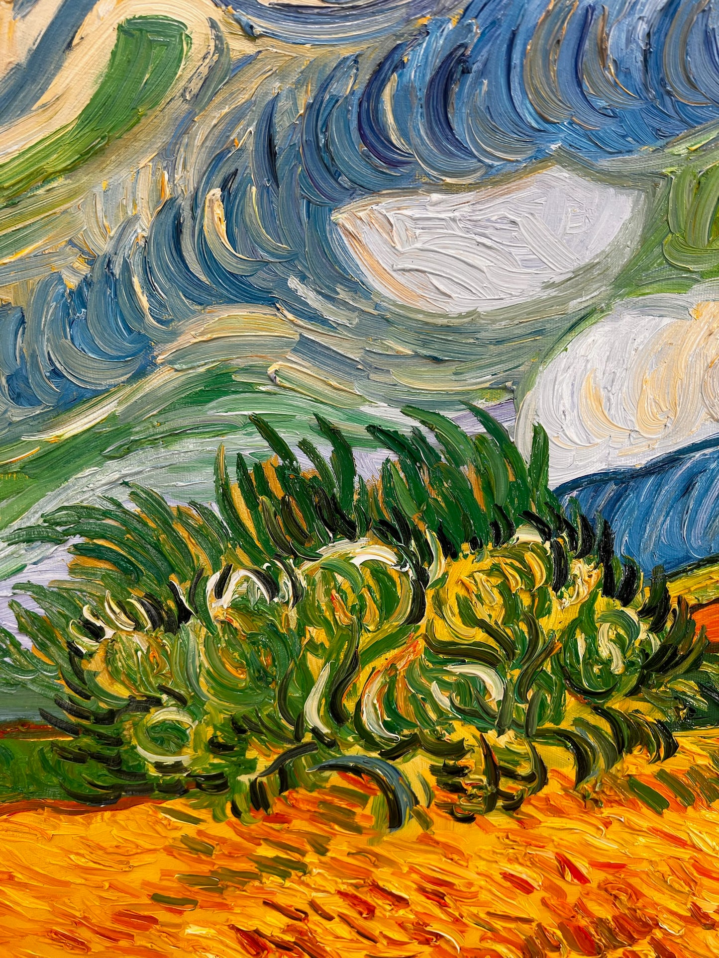 Peinture à la main de Van Gogh Champ de blé avec cyprès : peinture à l'huile post-impressionniste sur toile