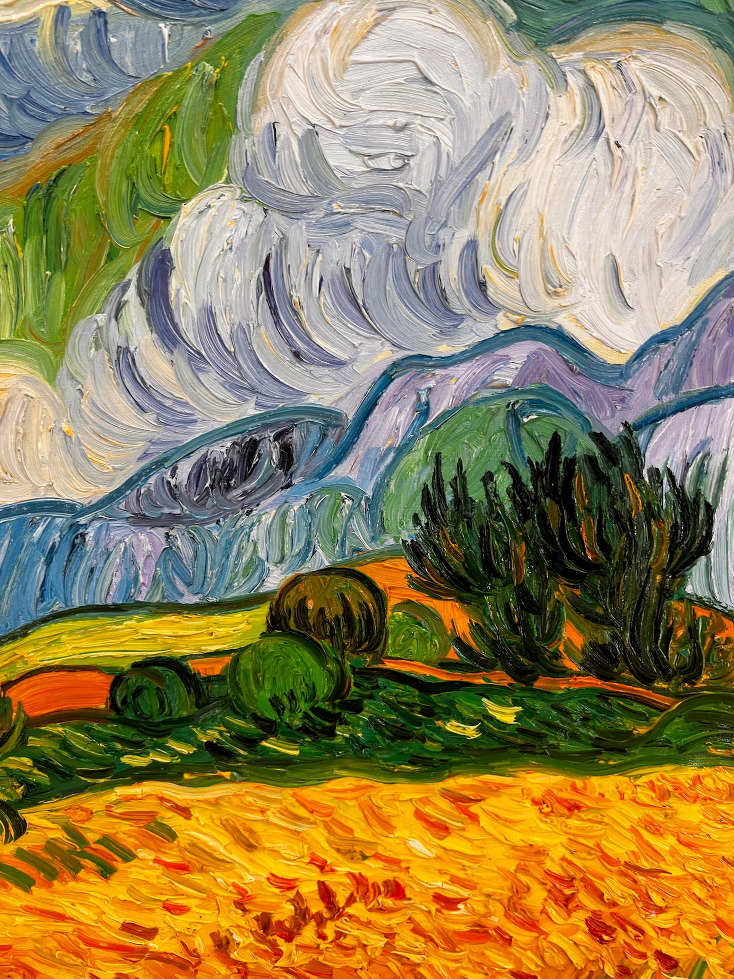 Peinture à la main de Van Gogh Champ de blé avec cyprès : peinture à l'huile post-impressionniste sur toile