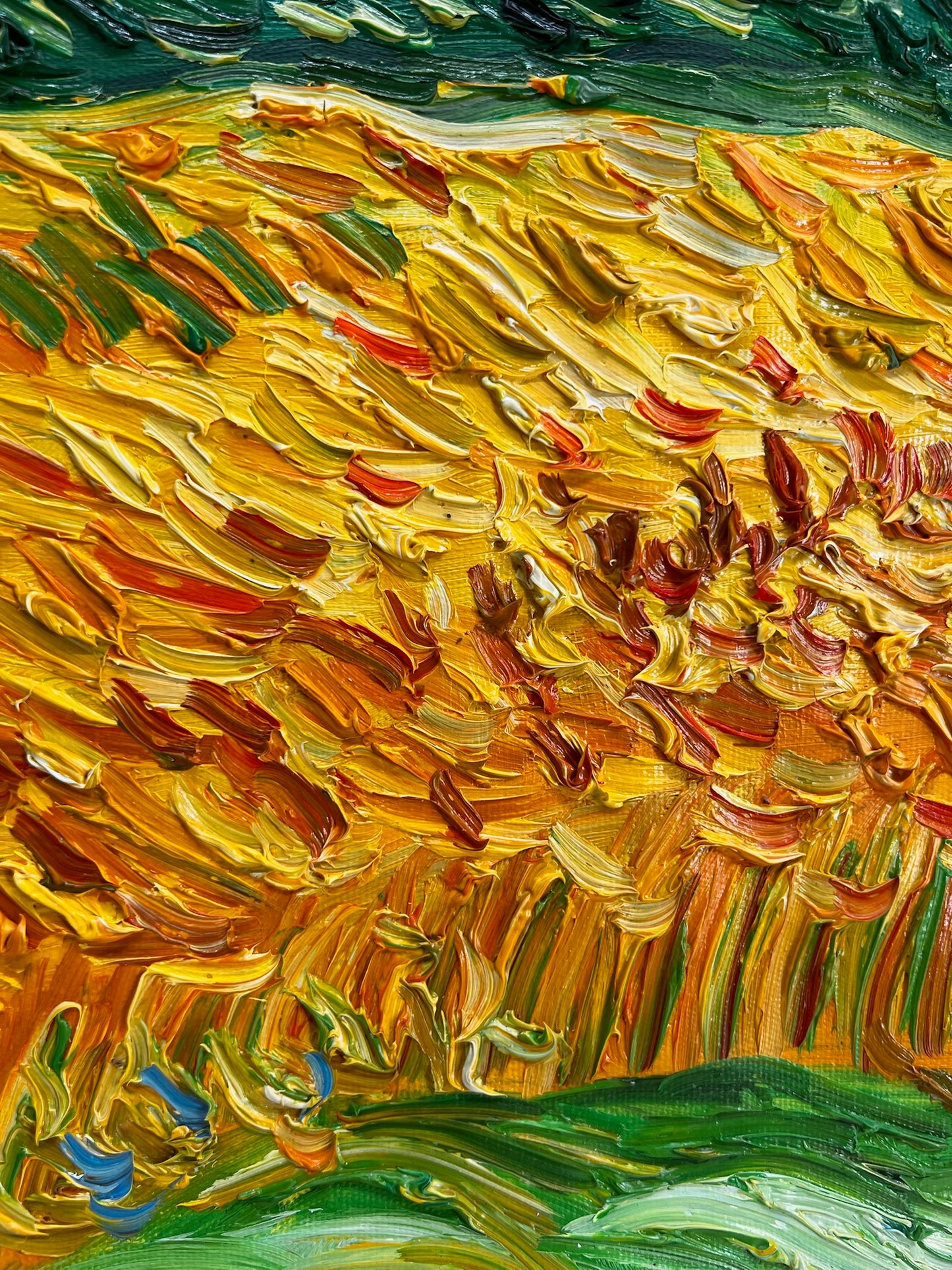 Peinture à la main de Van Gogh Champ de blé avec cyprès : peinture à l'huile post-impressionniste sur toile
