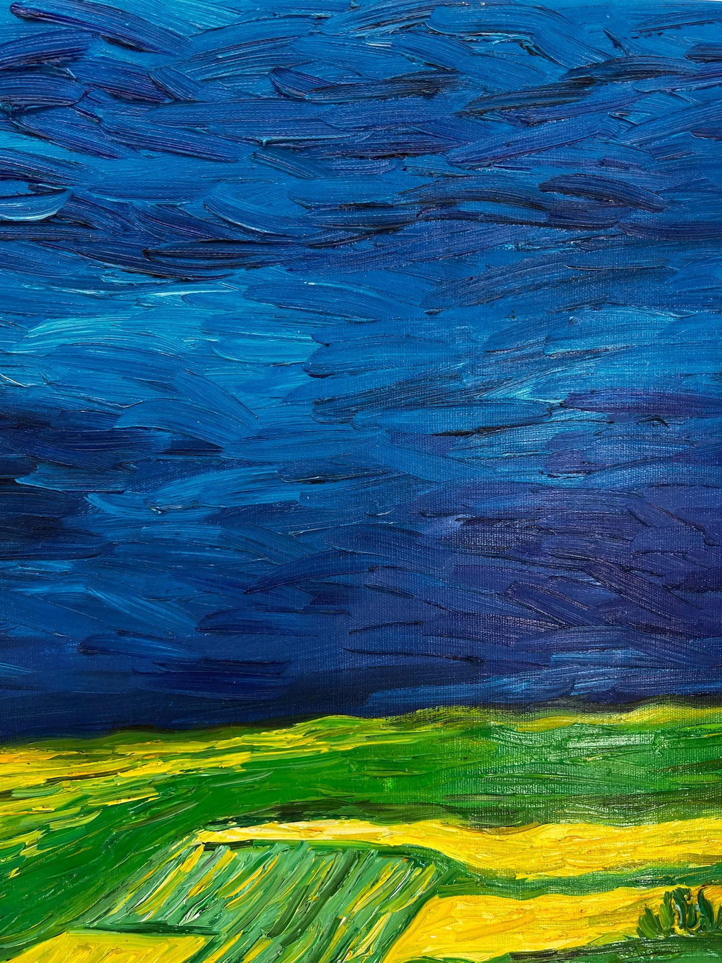 Peinture à la main de Van Gogh Champ de blé sous des cieux menaçants : peinture à l'huile post-impressionniste