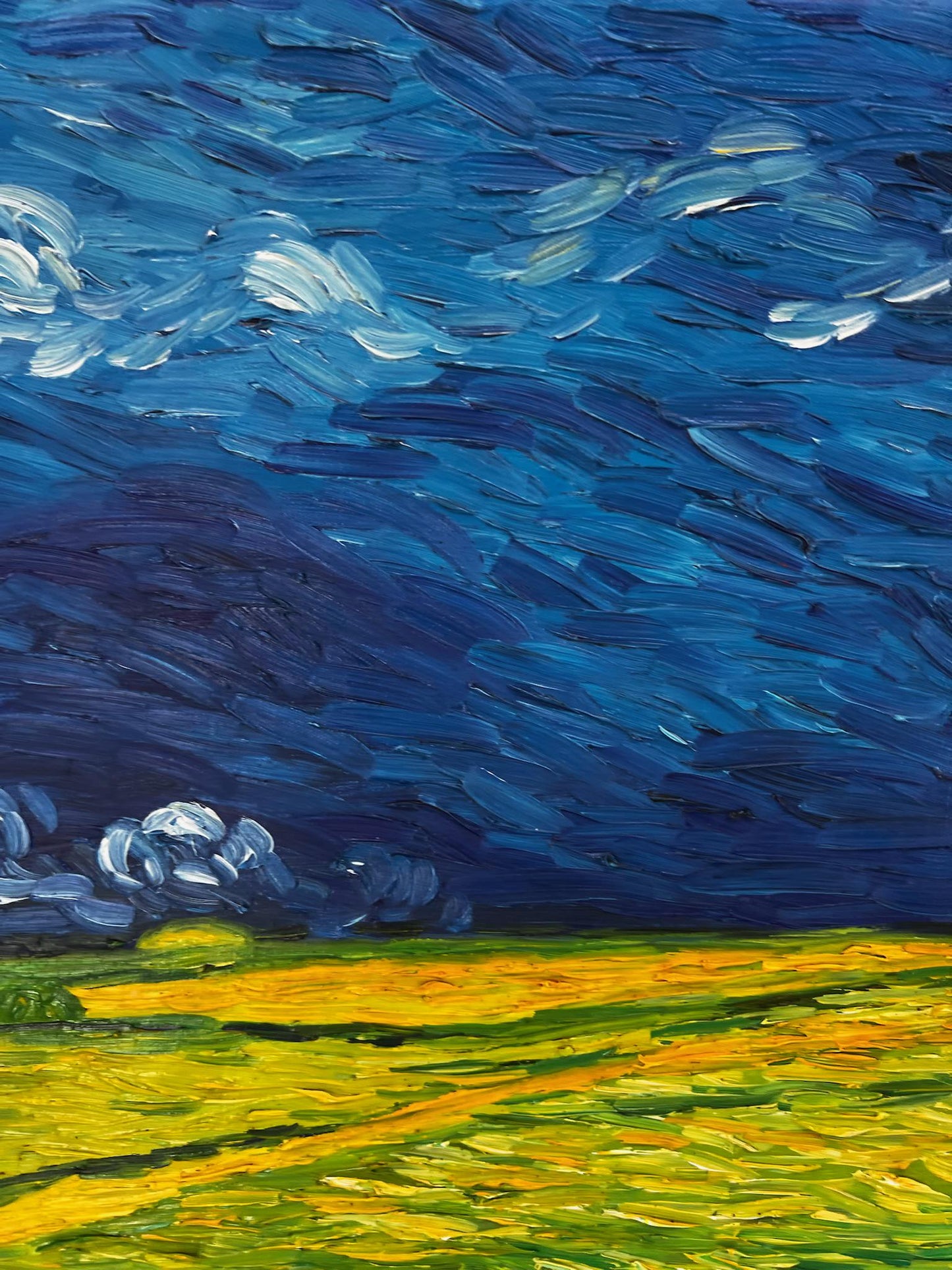 Peinture à la main de Van Gogh Champ de blé sous des cieux menaçants : peinture à l'huile post-impressionniste