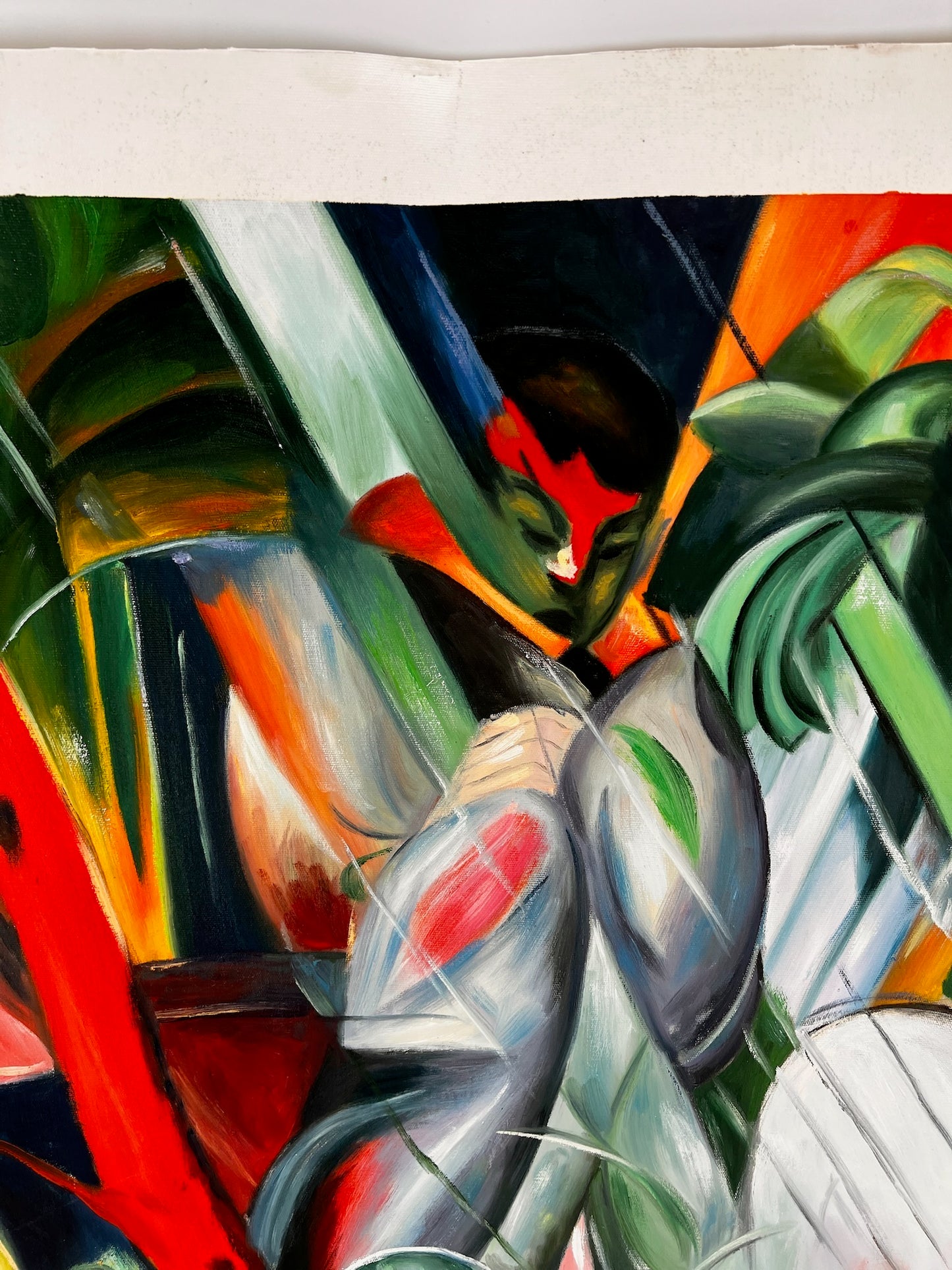 Sous la pluie (d'après Franz Marc) – Huile sur toile expressionniste peinte à la main (64 × 80 cm, livré roulé)