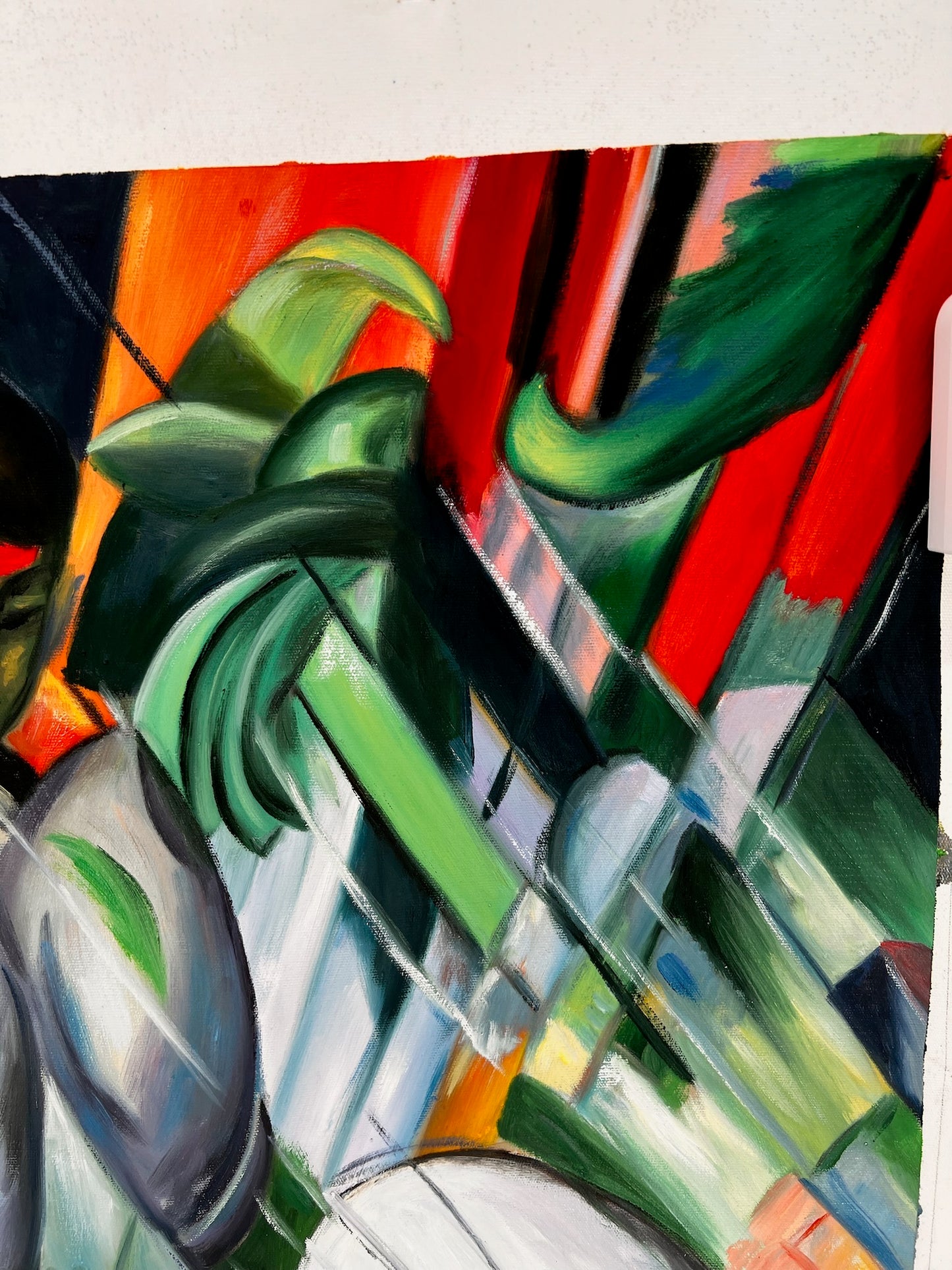 Sous la pluie (d'après Franz Marc) – Huile sur toile expressionniste peinte à la main (64 × 80 cm, livré roulé)