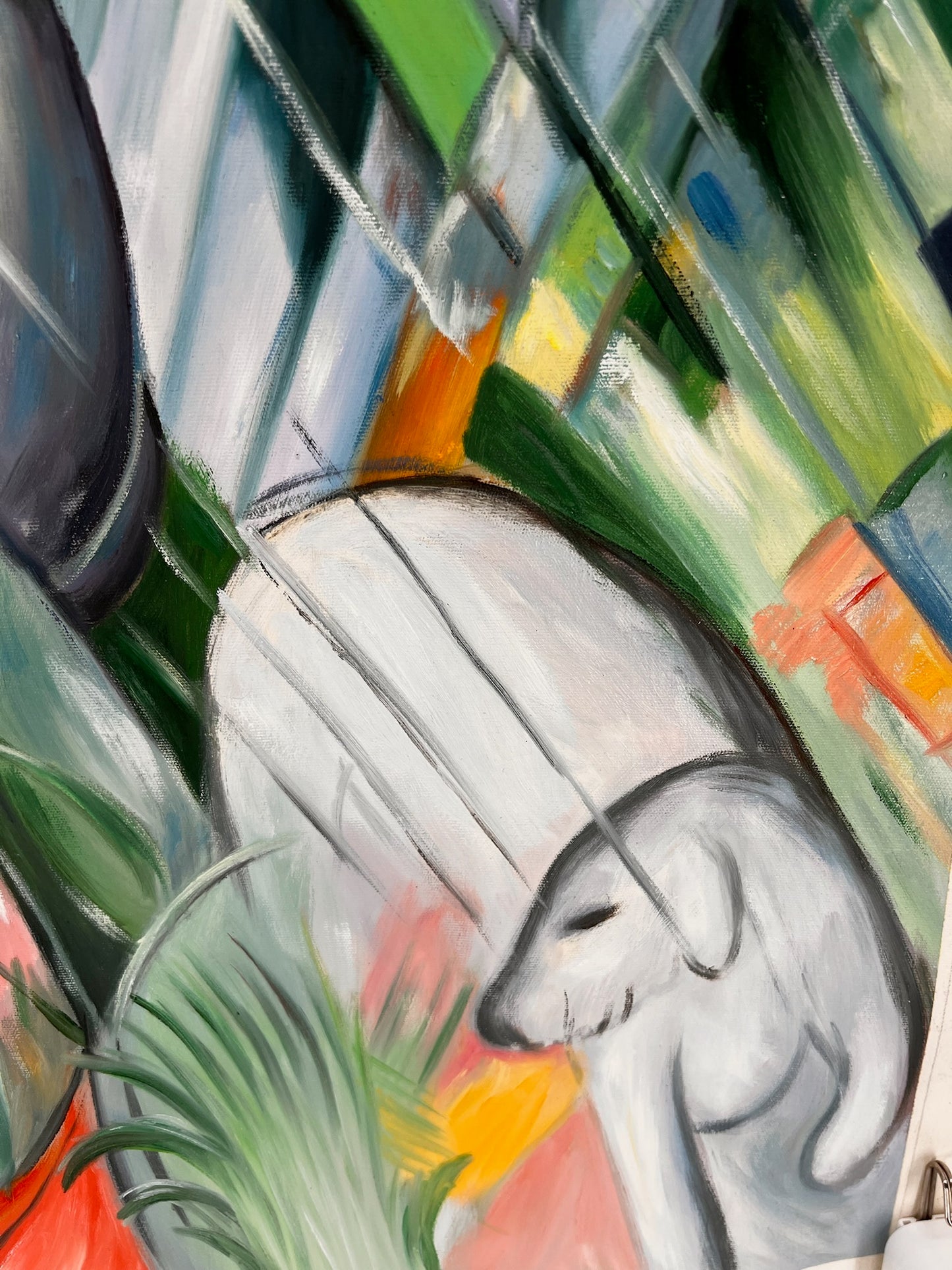 Sous la pluie (d'après Franz Marc) – Huile sur toile expressionniste peinte à la main (64 × 80 cm, livré roulé)