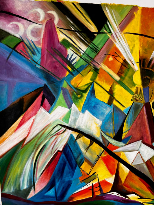 Tyrol (d'après Franz Marc) – Huile sur toile expressionniste peinte à la main (60 × 80 cm, livrée enroulée)