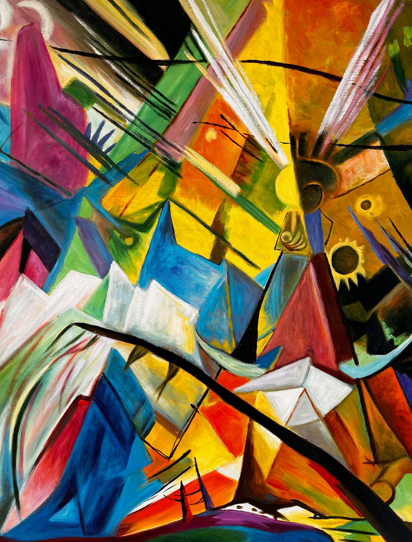 Tyrol (d'après Franz Marc) – Huile sur toile expressionniste peinte à la main (60 × 80 cm, livrée enroulée)