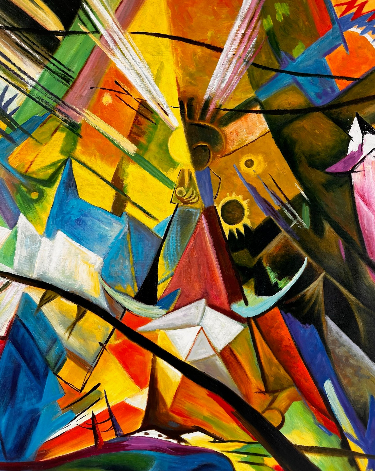 Tyrol (d'après Franz Marc) – Huile sur toile expressionniste peinte à la main (60 × 80 cm, livrée enroulée)