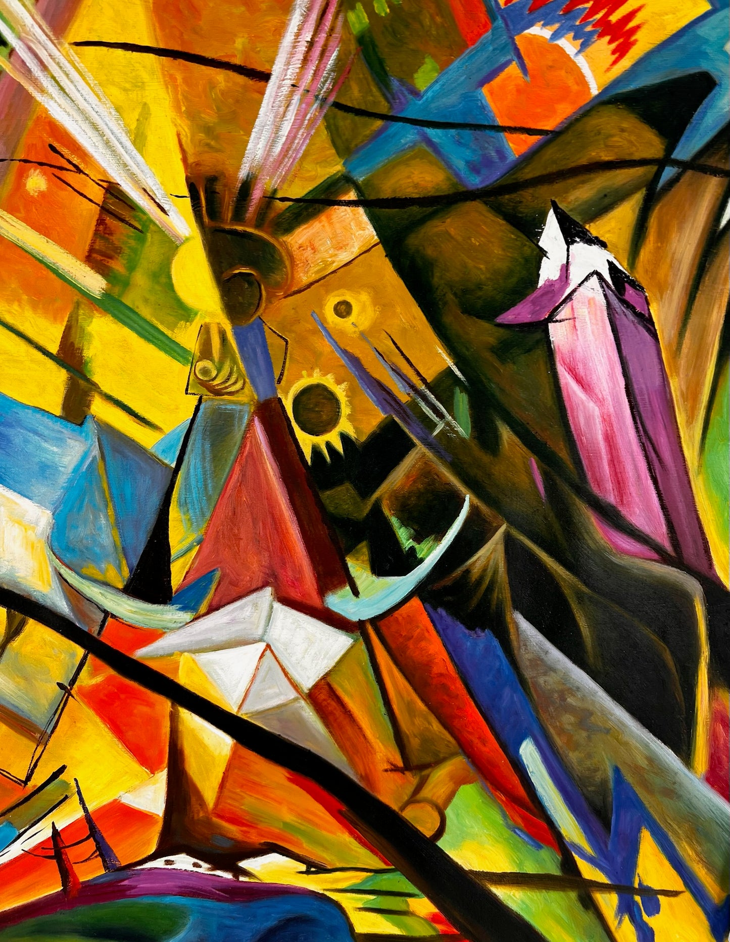 Tyrol (d'après Franz Marc) – Huile sur toile expressionniste peinte à la main (60 × 80 cm, livrée enroulée)
