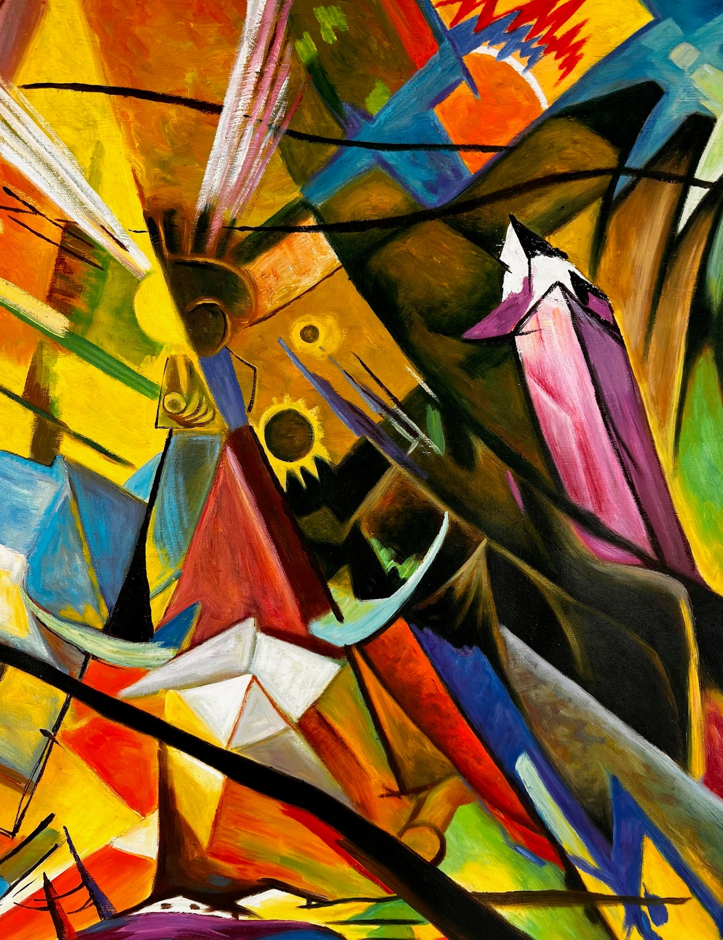 Tyrol (d'après Franz Marc) – Huile sur toile expressionniste peinte à la main (60 × 80 cm, livrée enroulée)