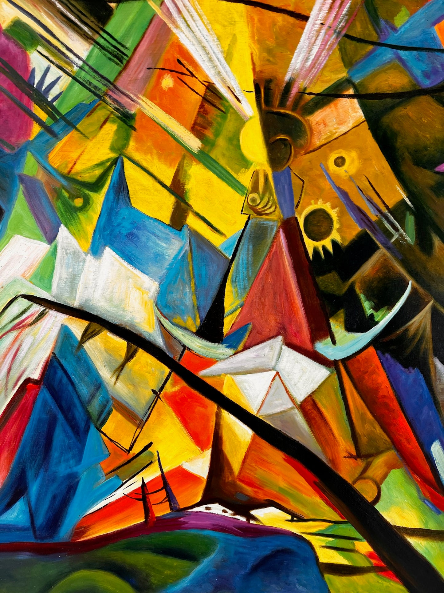 Tyrol (d'après Franz Marc) – Huile sur toile expressionniste peinte à la main (60 × 80 cm, livrée enroulée)