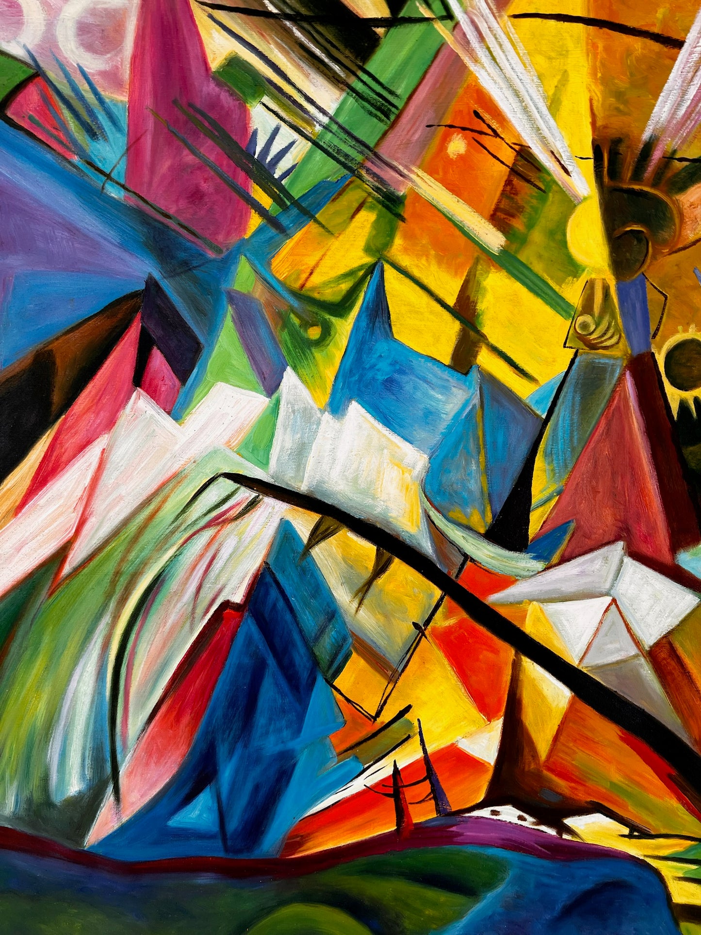 Tyrol (d'après Franz Marc) – Huile sur toile expressionniste peinte à la main (60 × 80 cm, livrée enroulée)