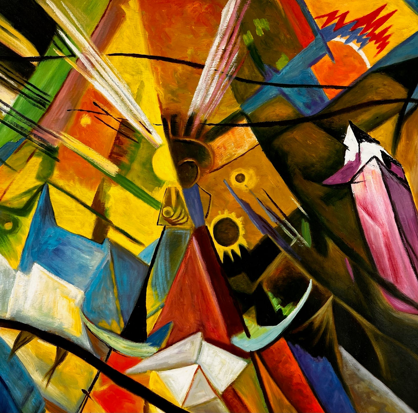 Tyrol (d'après Franz Marc) – Huile sur toile expressionniste peinte à la main (60 × 80 cm, livrée enroulée)