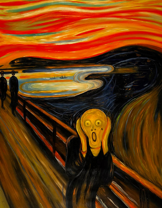 Le Cri (d'Edvard Munch) – Peinture à l'huile expressionniste sur toile peinte à la main (livrée enroulée)