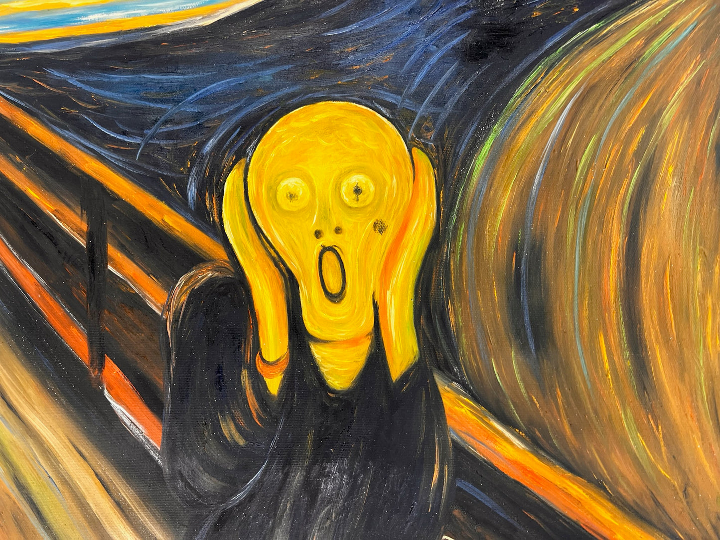 Le Cri (d'Edvard Munch) – Peinture à l'huile expressionniste sur toile peinte à la main (livrée enroulée)
