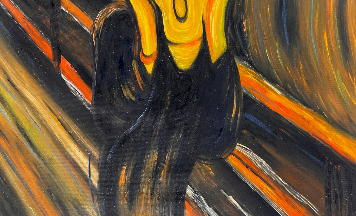 Le Cri (d'Edvard Munch) – Peinture à l'huile expressionniste sur toile peinte à la main (livrée enroulée)