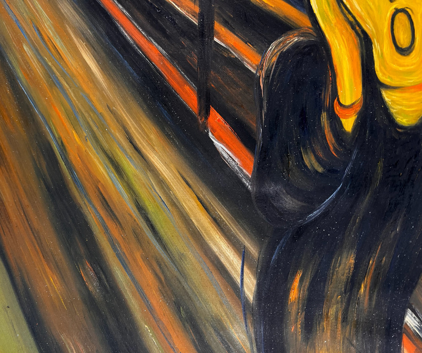 Le Cri (d'Edvard Munch) – Peinture à l'huile expressionniste sur toile peinte à la main (livrée enroulée)