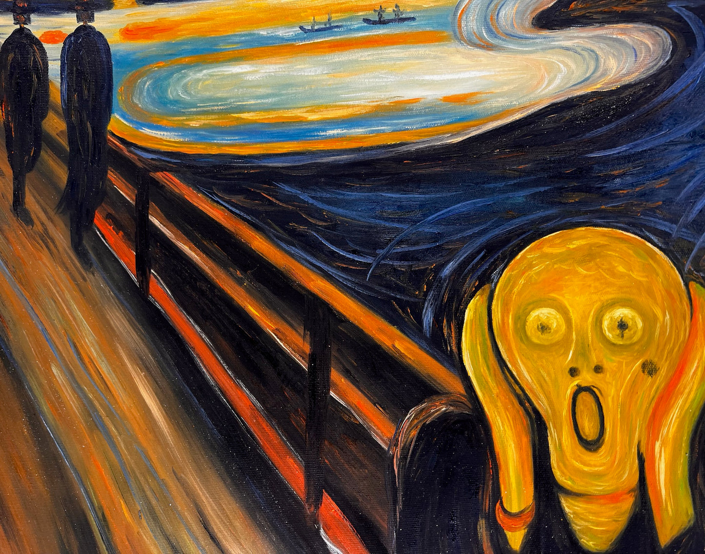 Le Cri (d'Edvard Munch) – Peinture à l'huile expressionniste sur toile peinte à la main (livrée enroulée)
